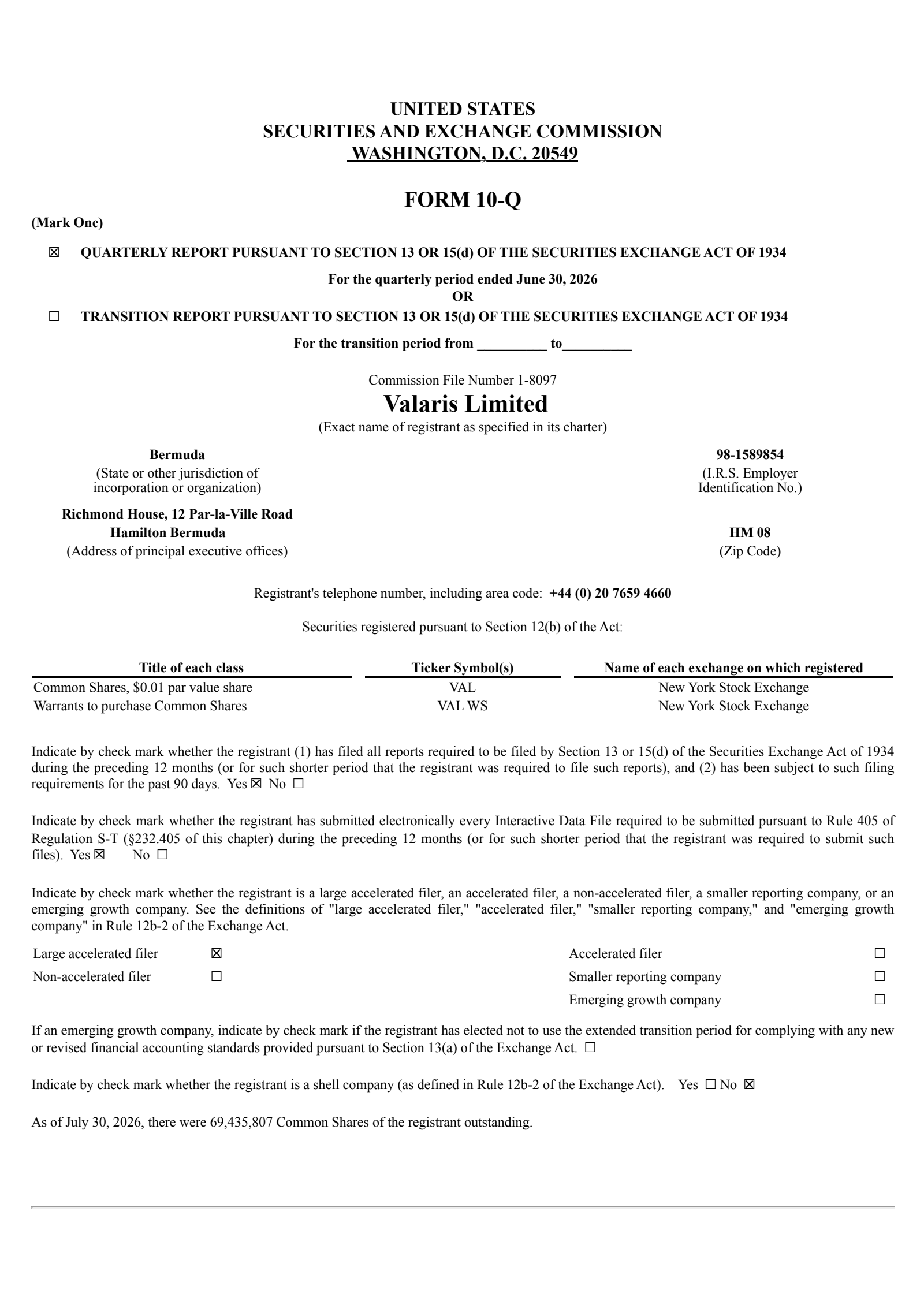 Valaris' Q2 2026 Quarterly report