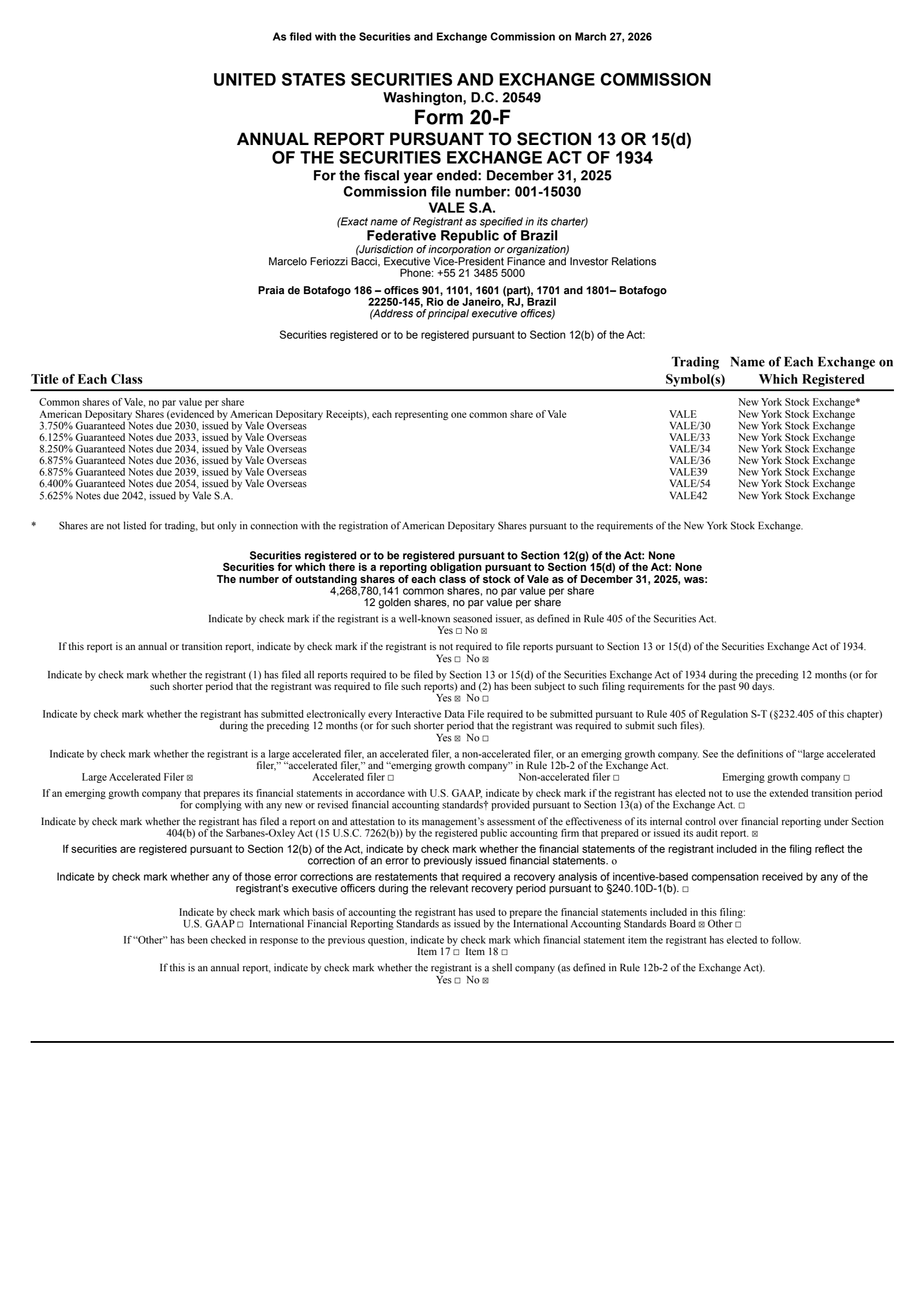 Vale's Q4 2025 Annual report