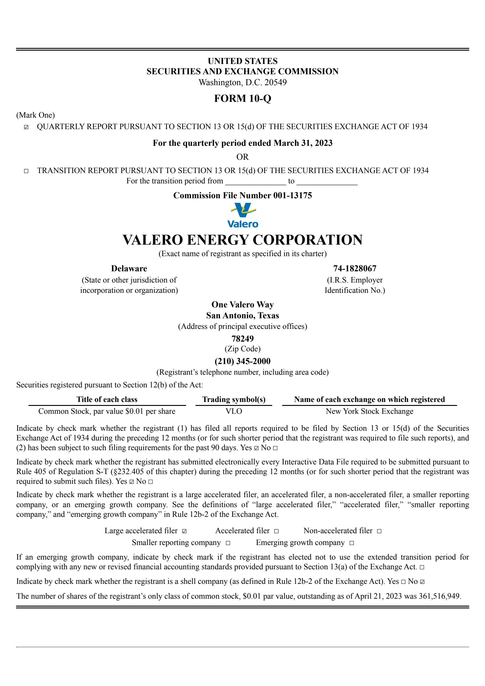 Valero Energy's Q1 2023 Quarterly report