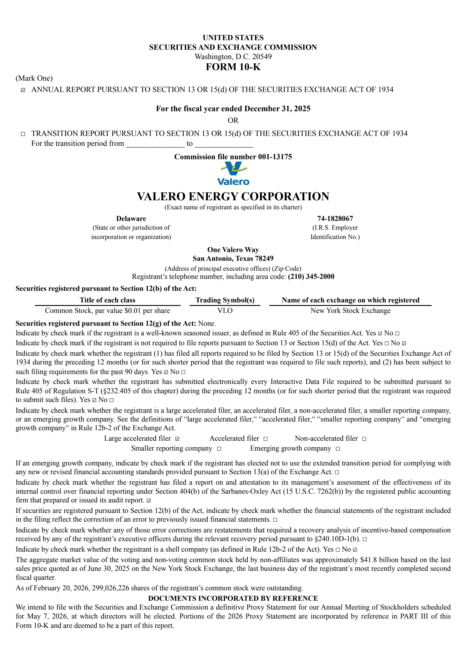 Valero Energy's Q4 2025 Annual report