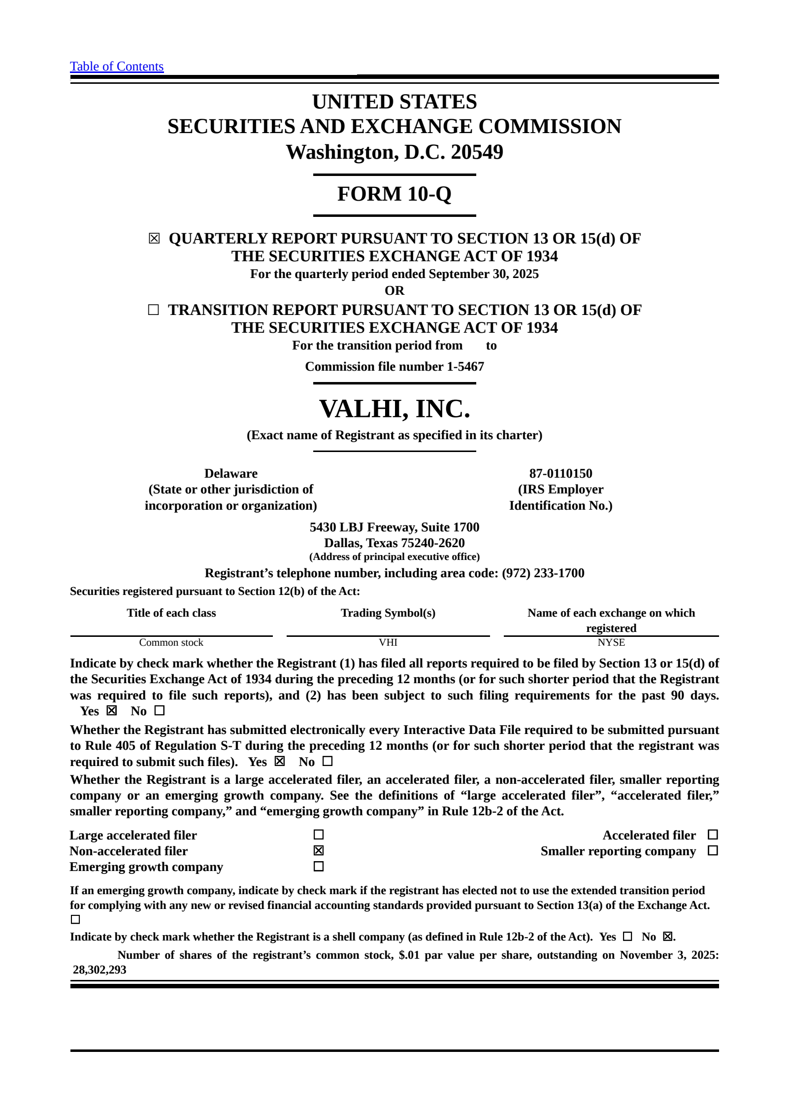 Valhi's Q3 2025 Quarterly Report
