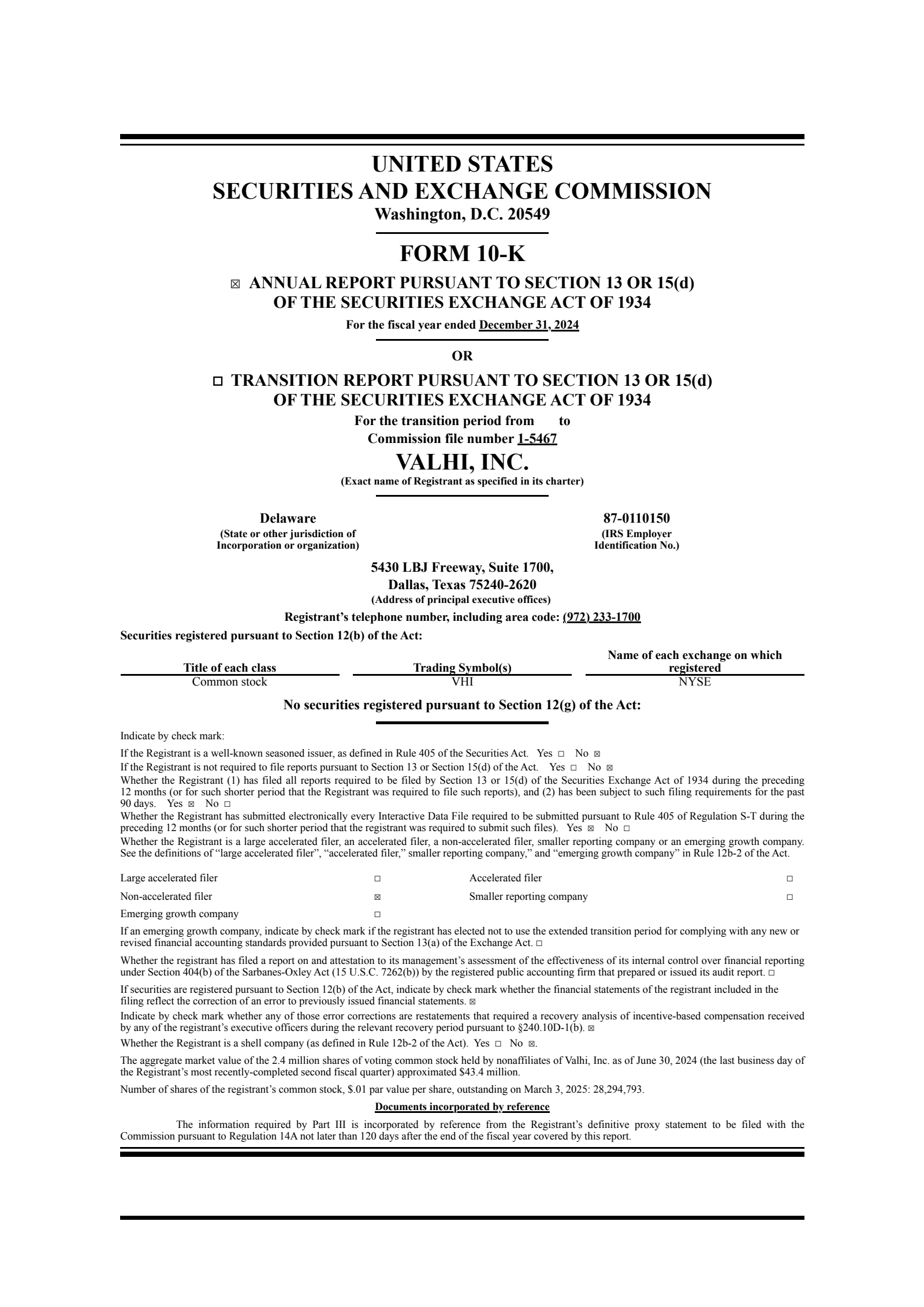 Valhi's Q4 2024 Annual report