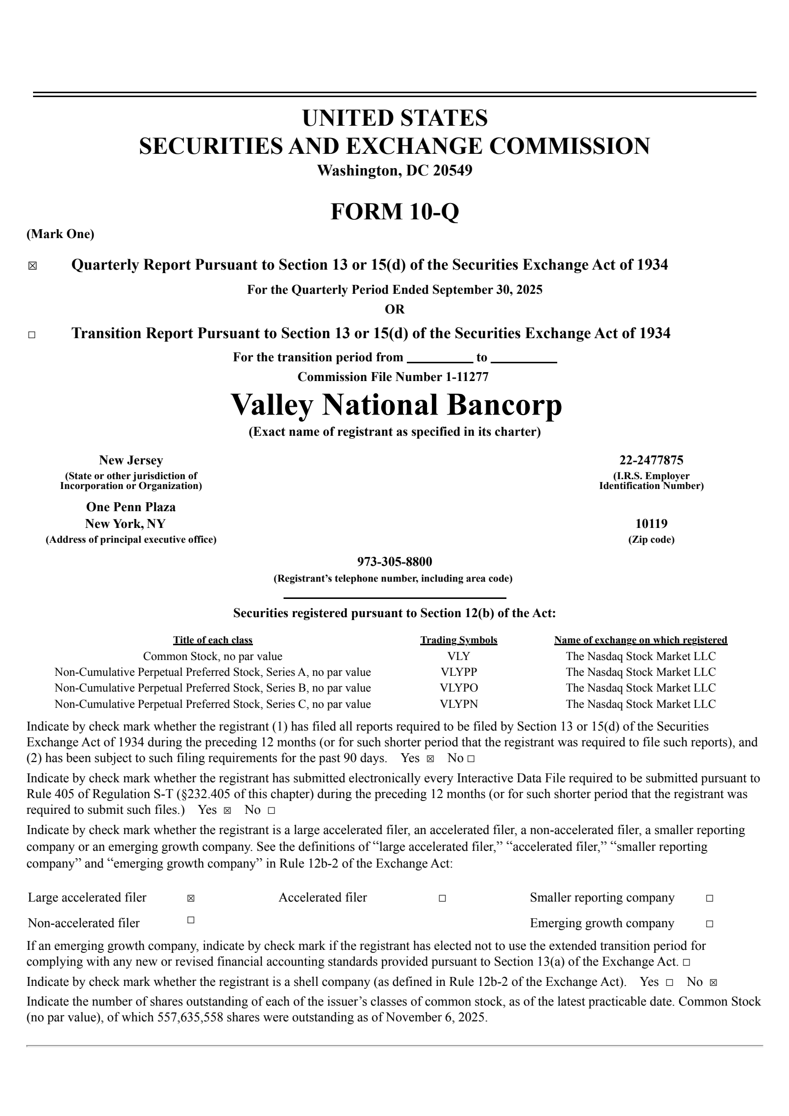 Valley National Bancorp's Q3 2025 Quarterly Report