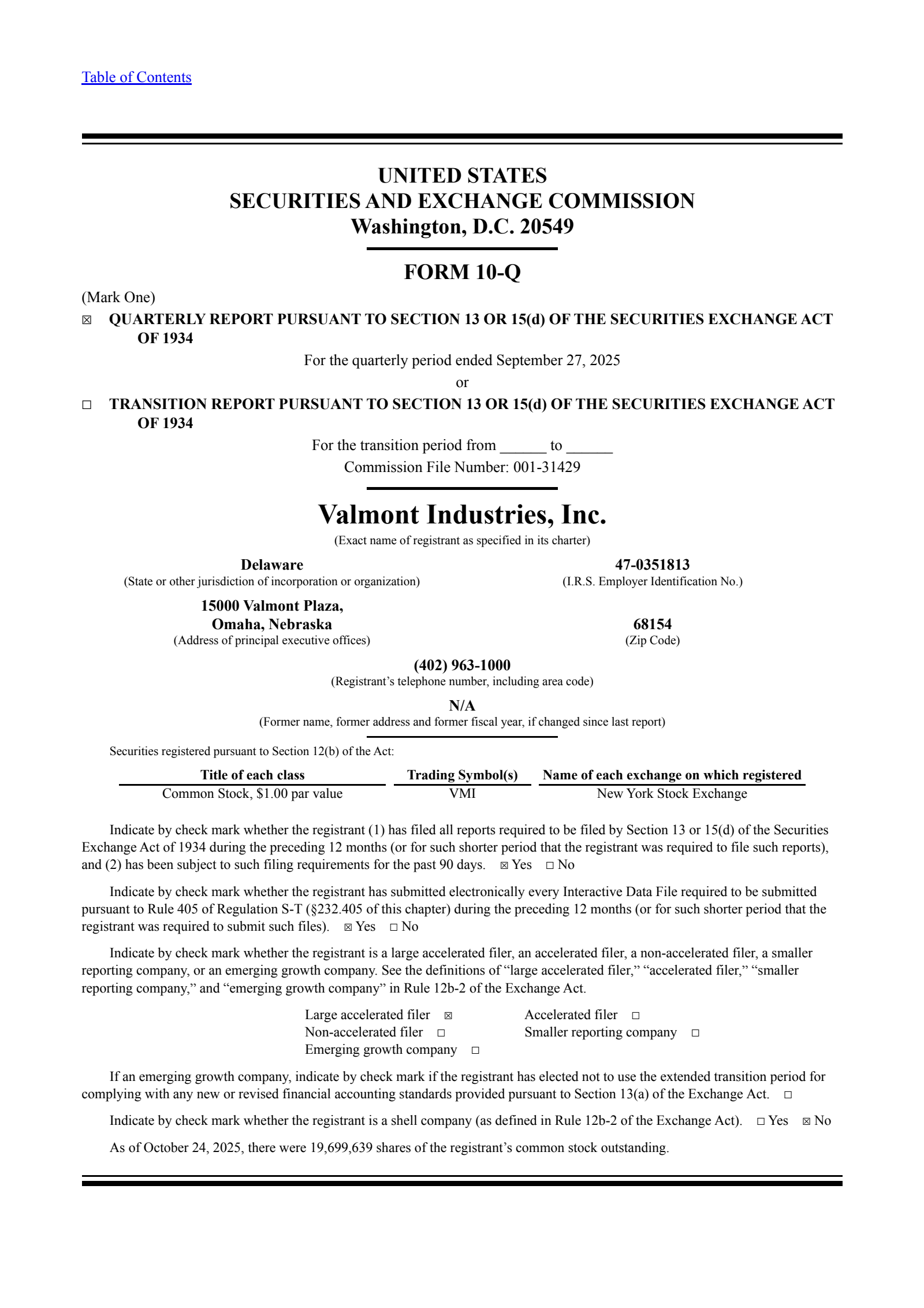Valmont Industries' Q3 2025 Quarterly Report