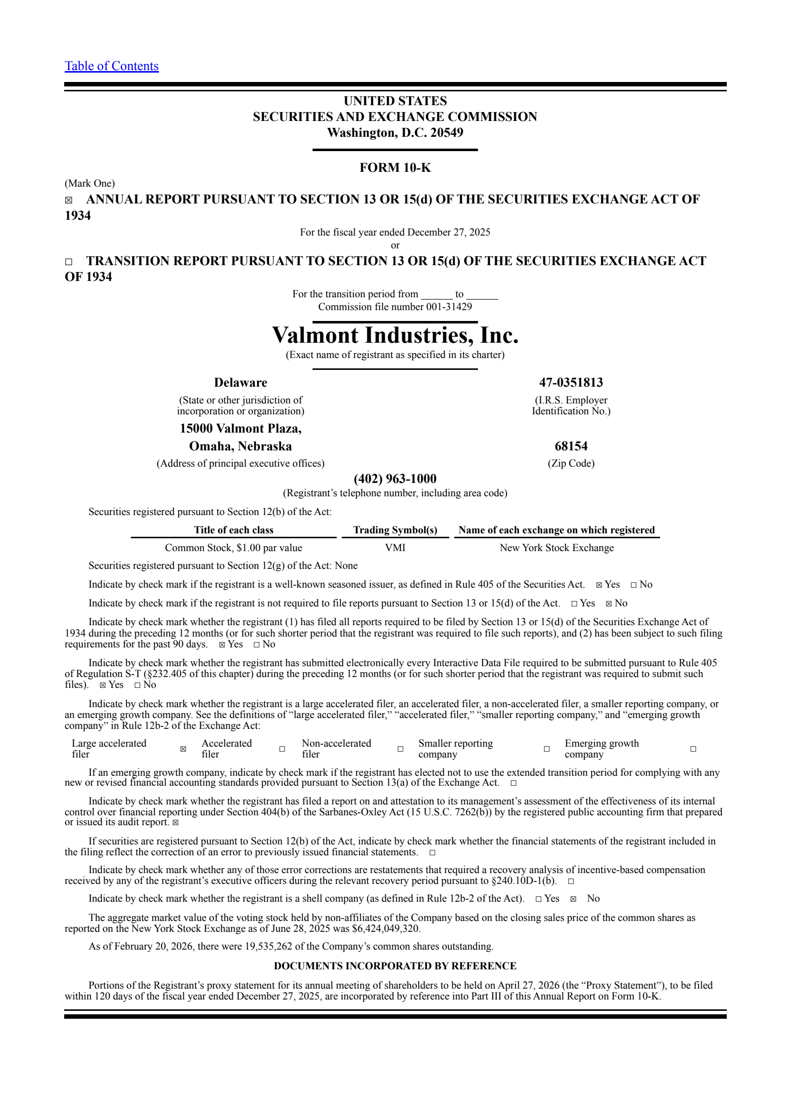 Valmont Industries' Q4 2025 Annual report