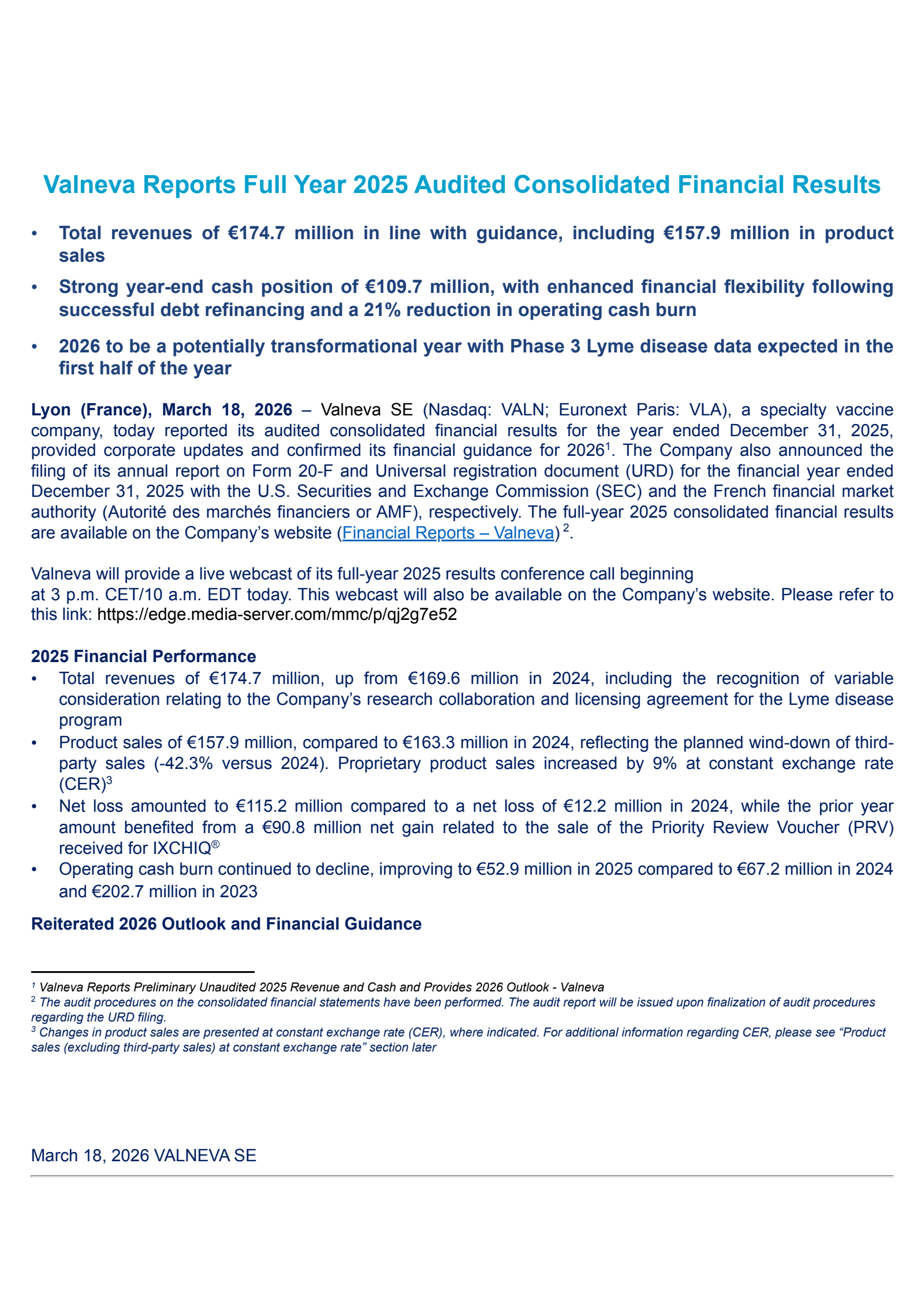 Valneva's Q4 2025 Press Release
