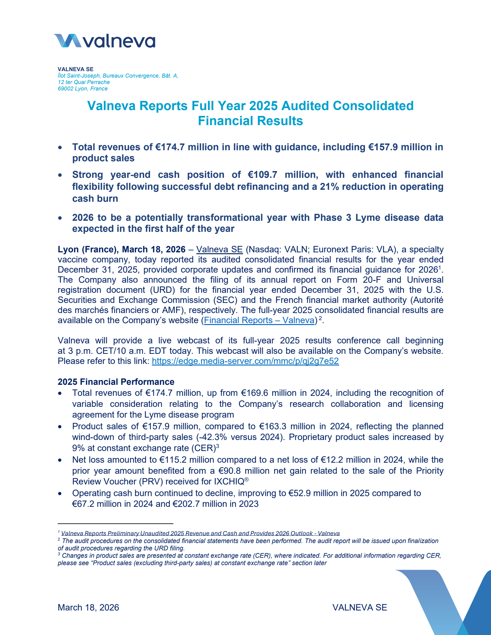 Valneva's Q4 2025 Press Release