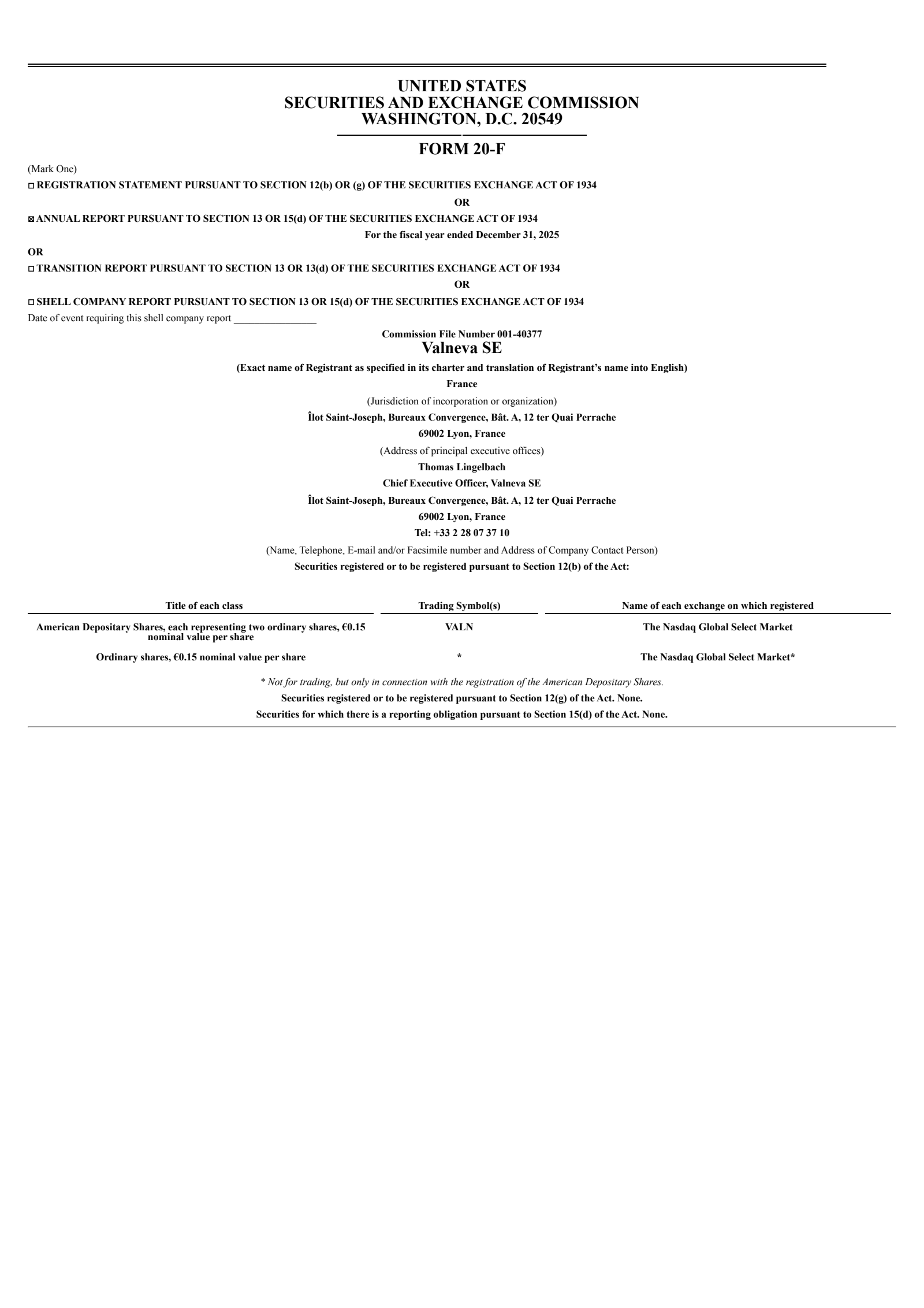 Valneva's Q4 2025 Annual report