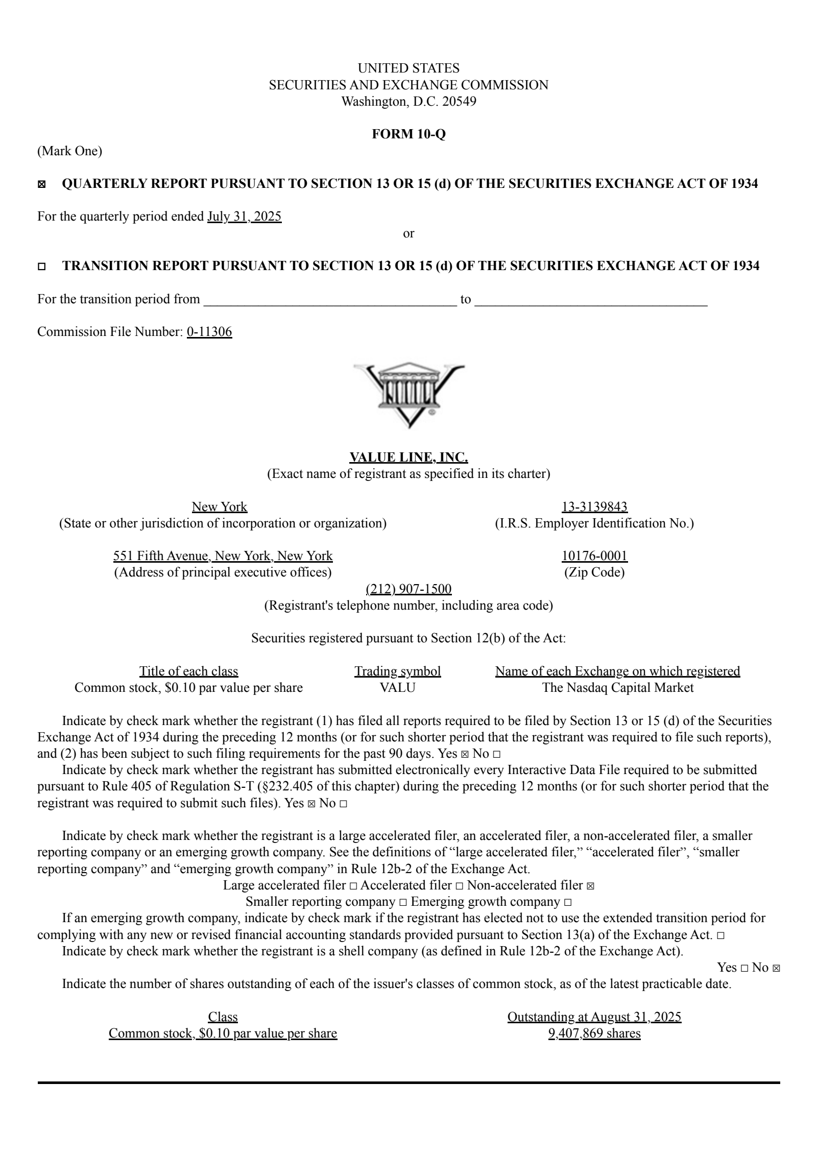 Value Line's Q1 2026 Quarterly Report