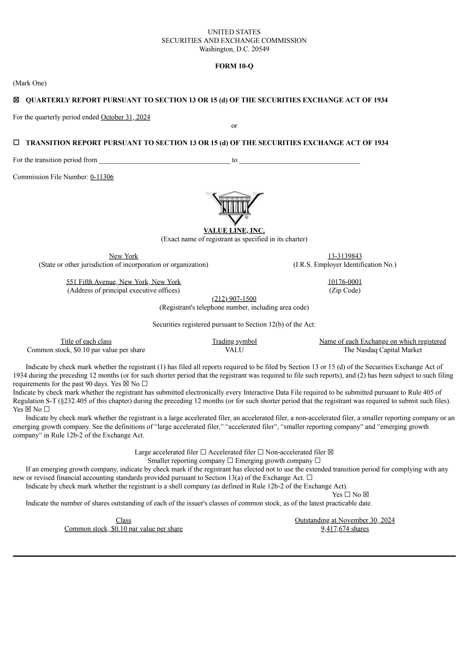 Value Line's Q2 2025 Quarterly Report