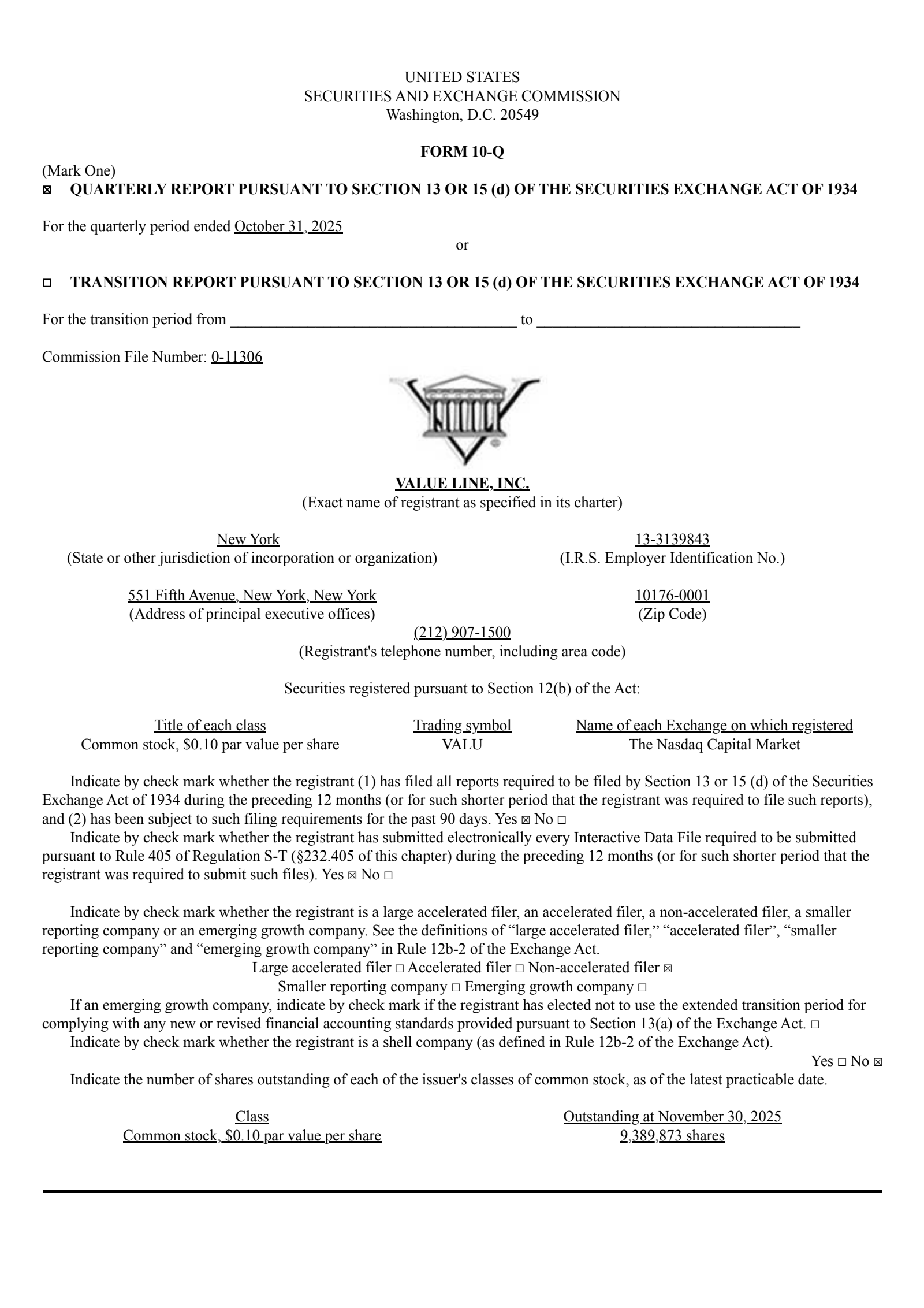 Value Line's Q2 2026 Quarterly Report