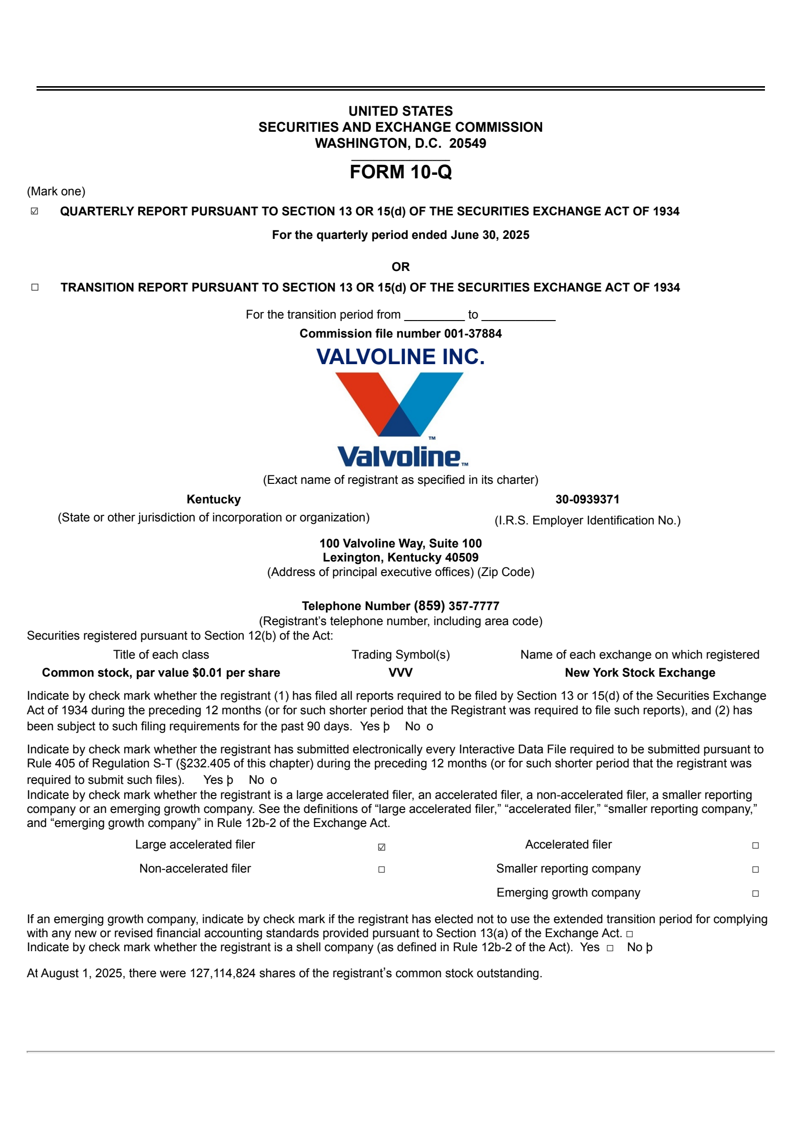 Valvoline's Q3 2025 Quarterly report