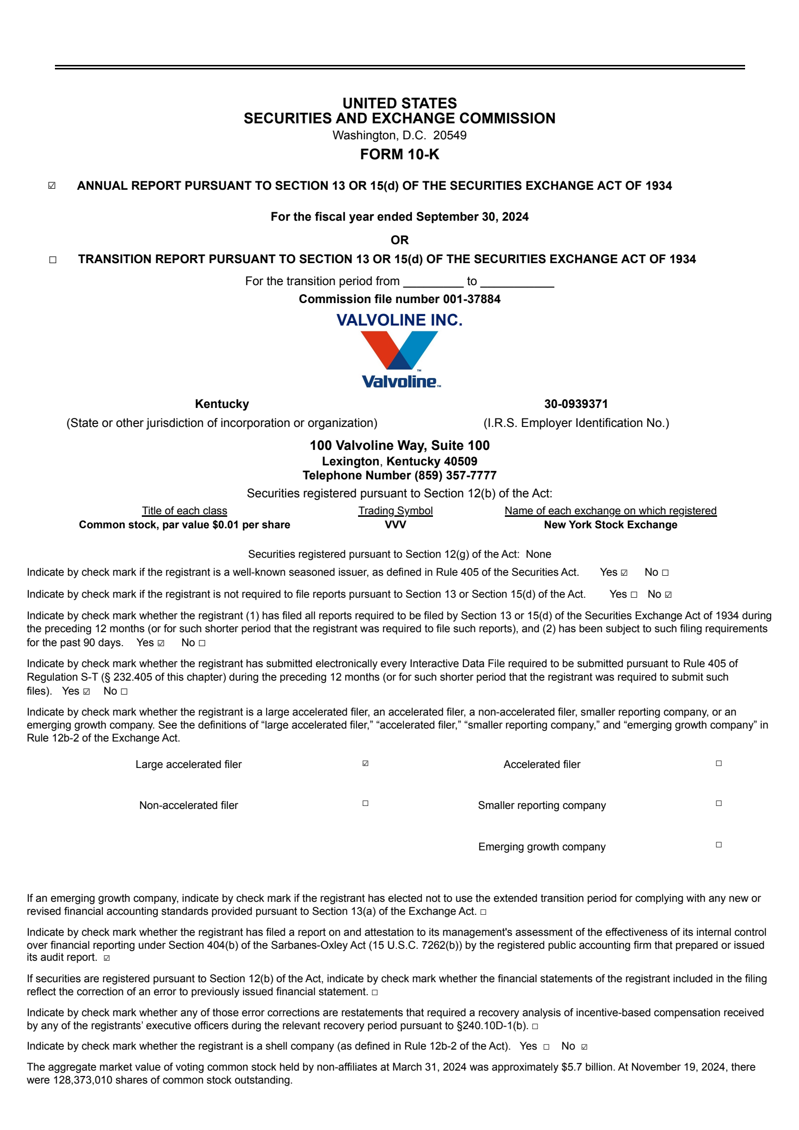 Valvoline's Q4 2024 Annual report