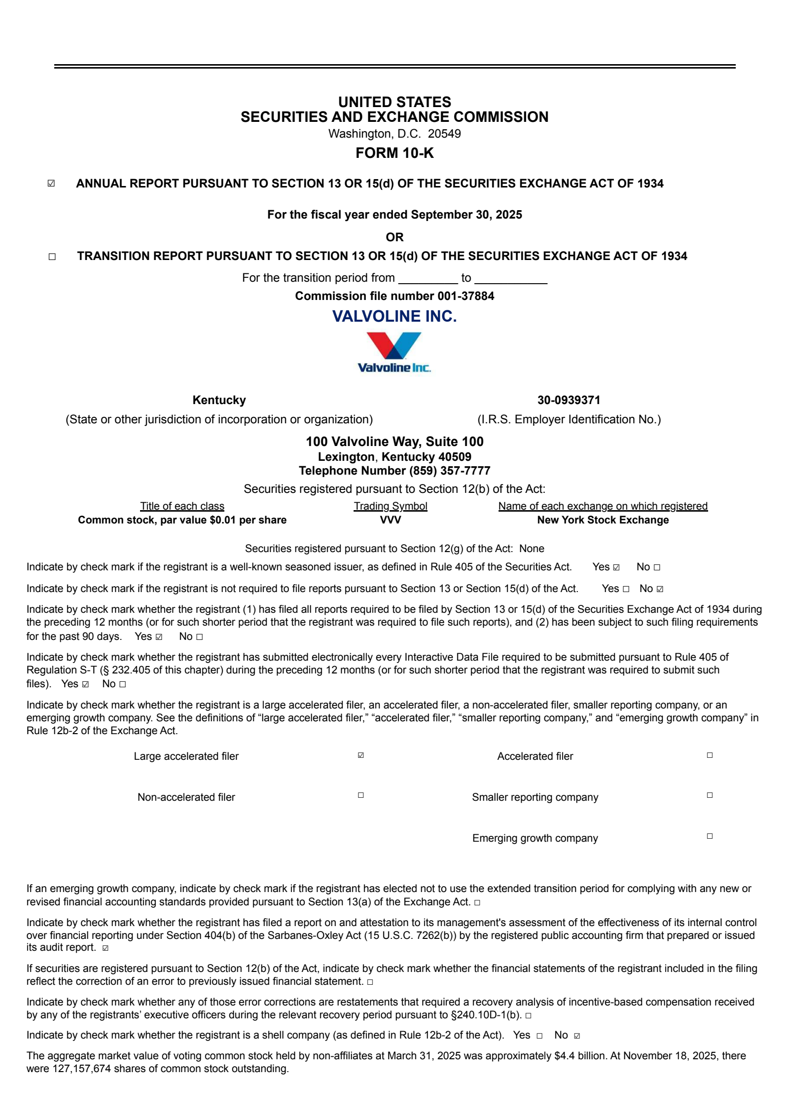 Valvoline's Q4 2025 Annual Report