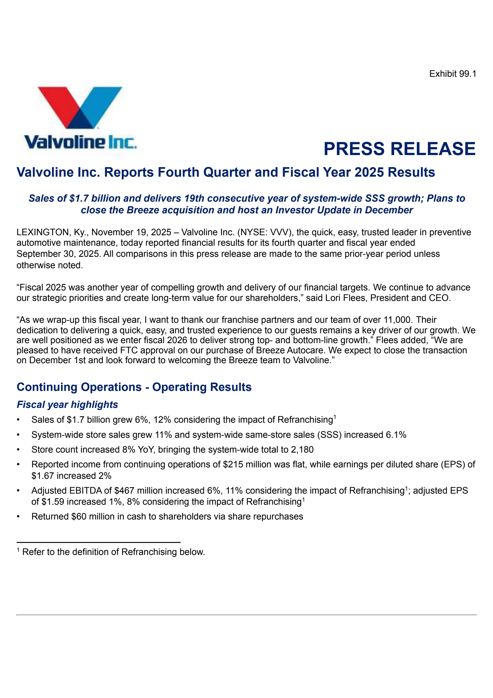 Valvoline's Q4 2025 Earnings Release