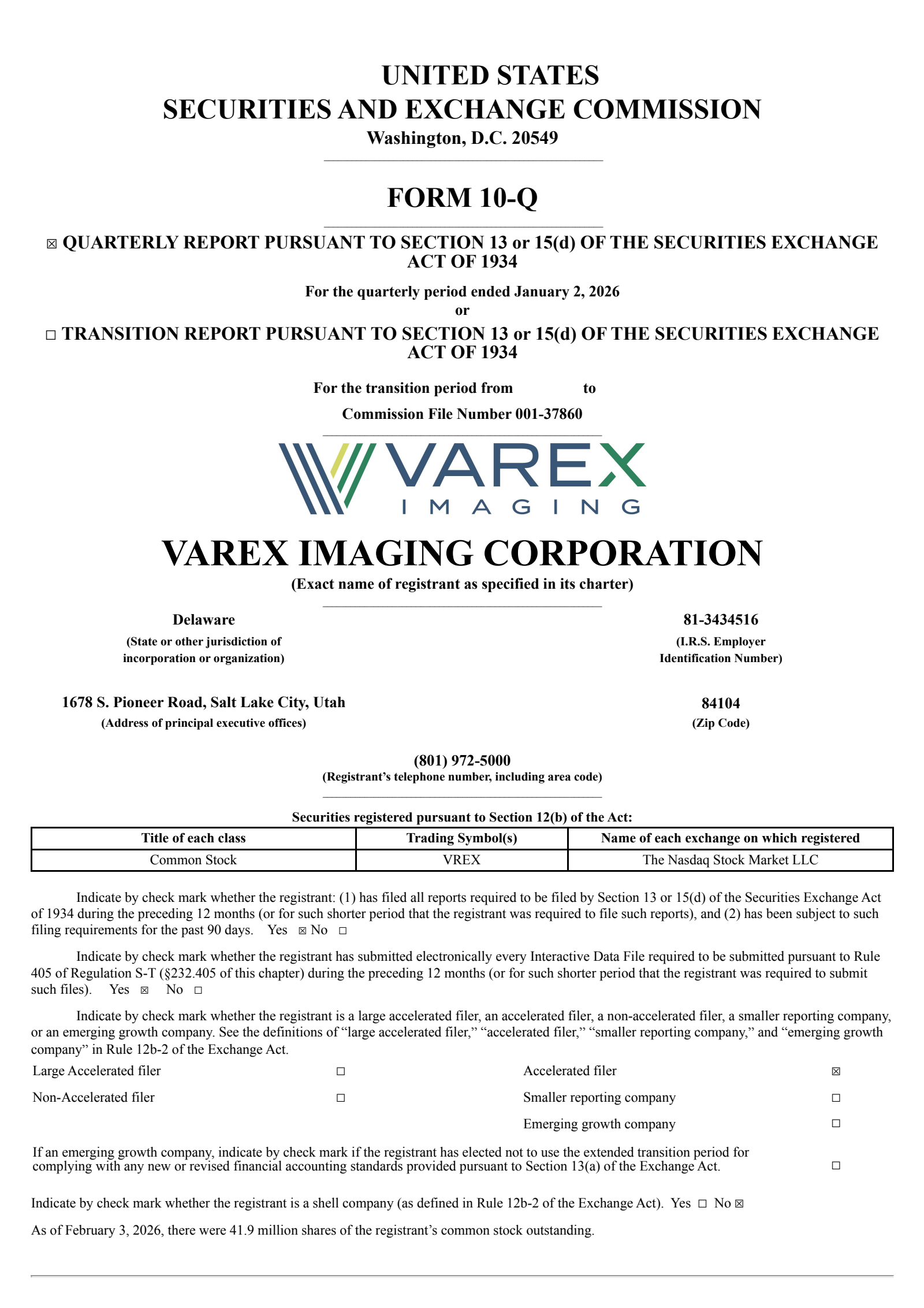 Varex Imaging's Q1 2026 Quarterly report