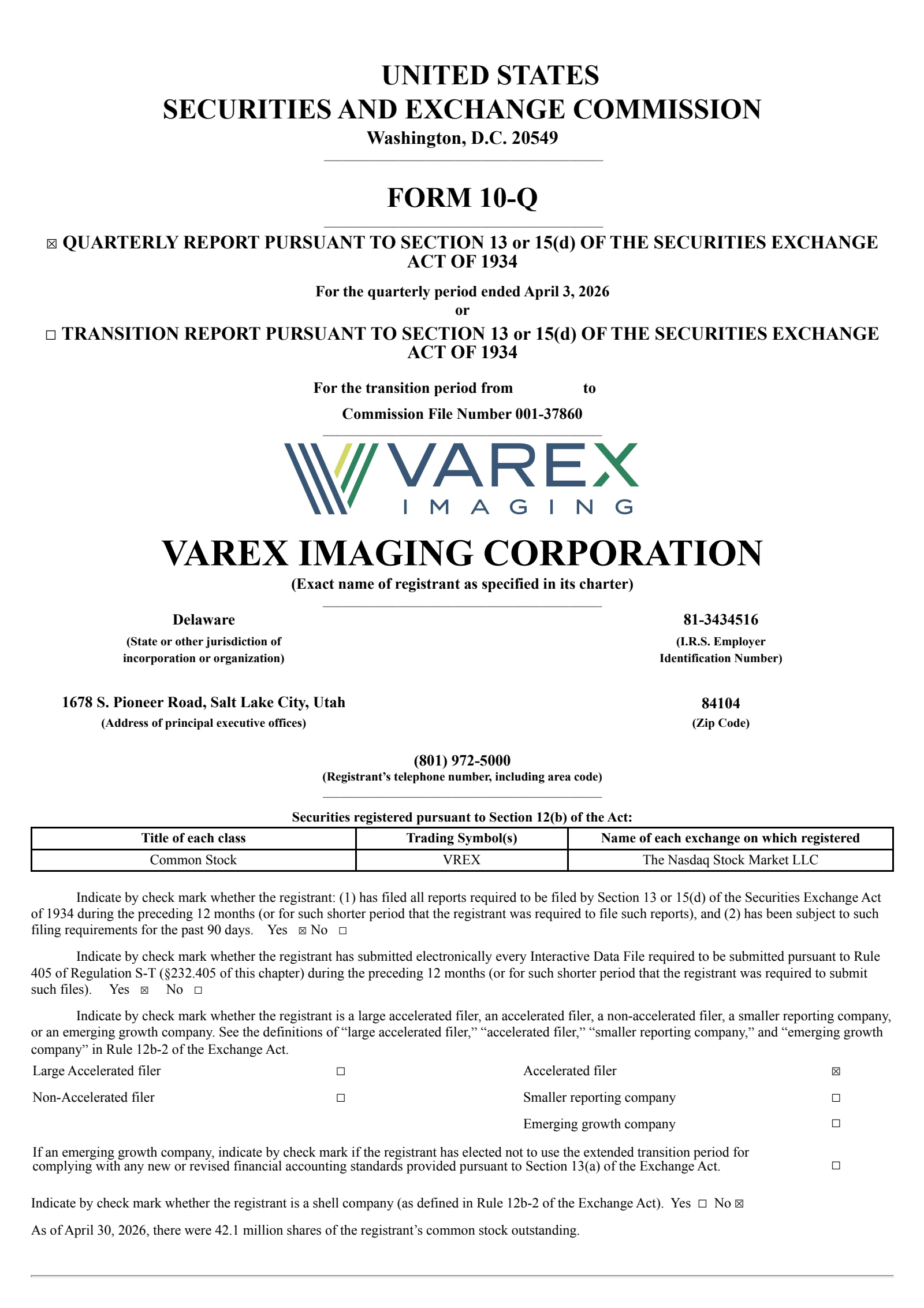 Varex Imaging's Q2 2026 Quarterly report