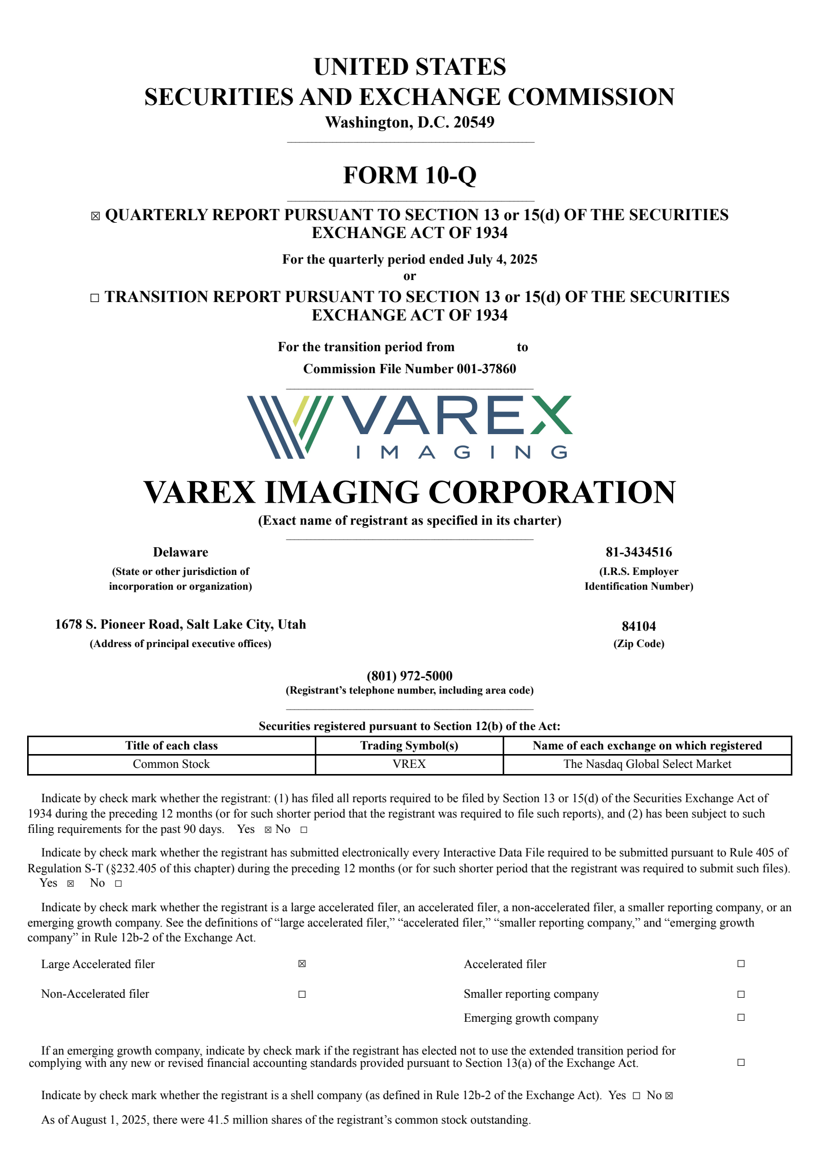 VAREX IMAGING's Q3 2025 Quarterly report