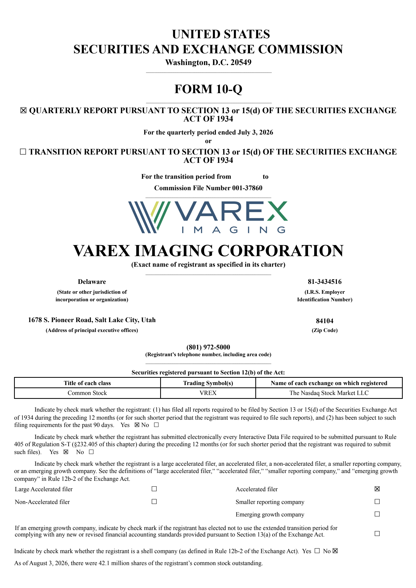 Varex Imaging's Q3 2026 Quarterly report