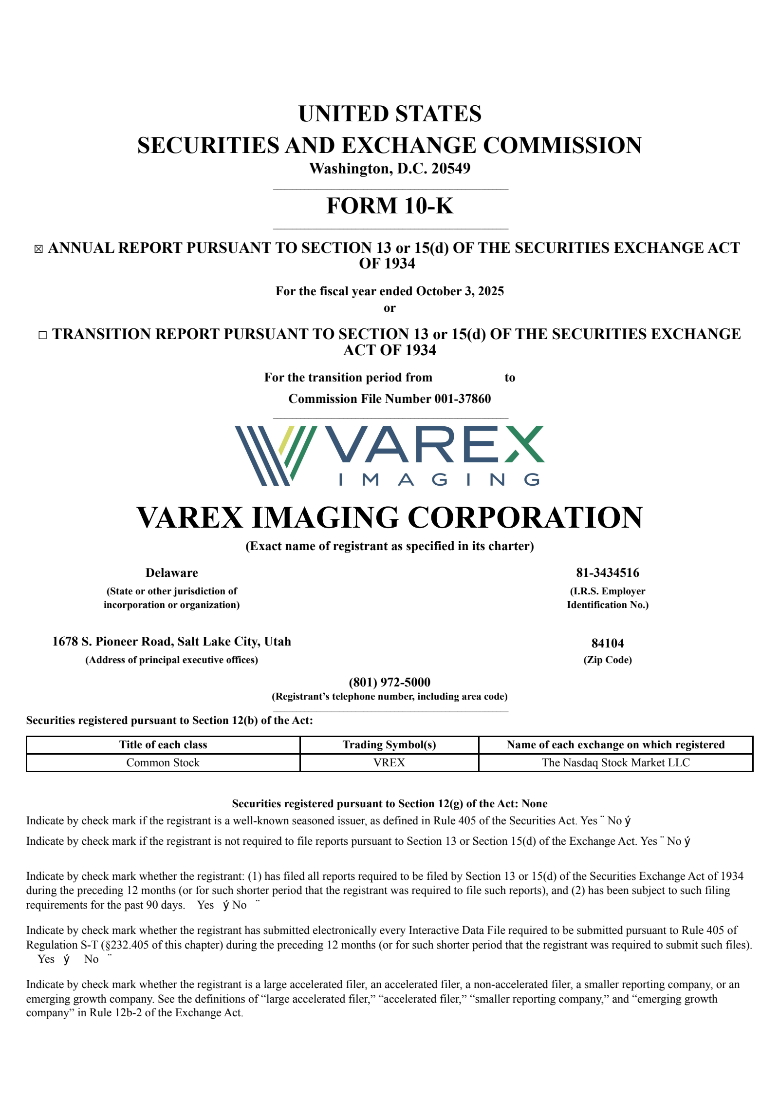 Varex Imaging's Q4 2025 Annual Report