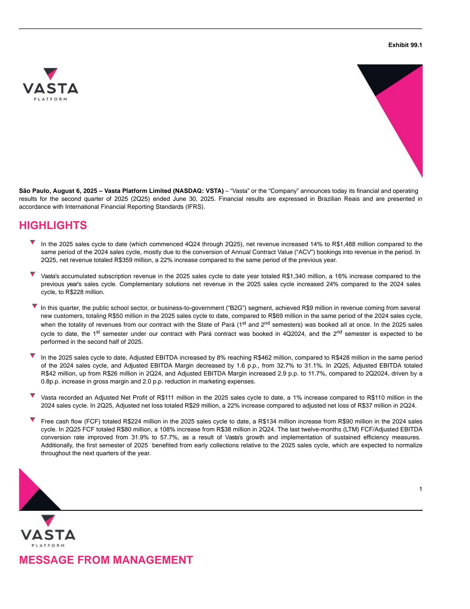Vasta Platform's Q2 2025 Press Release