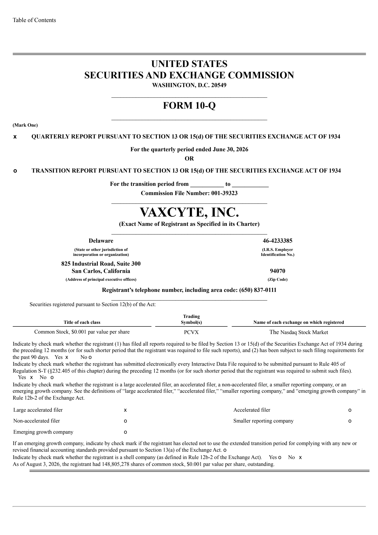 Vaxcyte's Q2 2026 Quarterly report