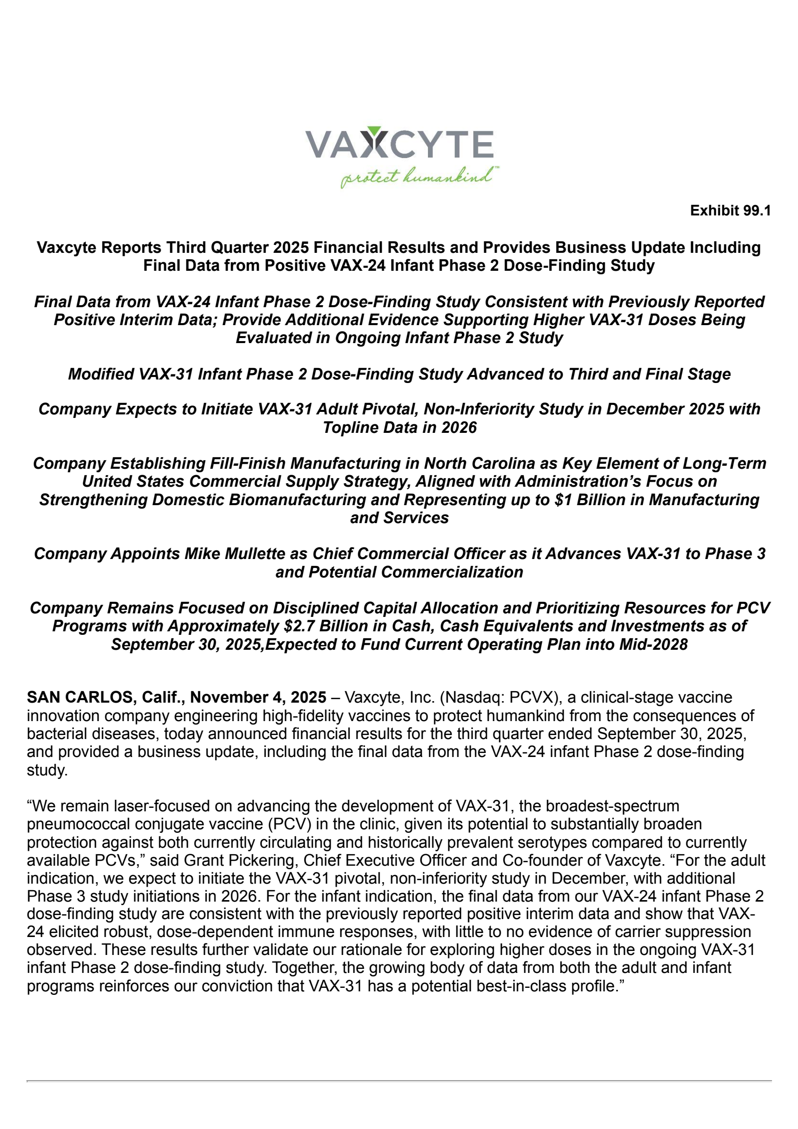 Vaxcyte's Q3 2025 Earnings Release