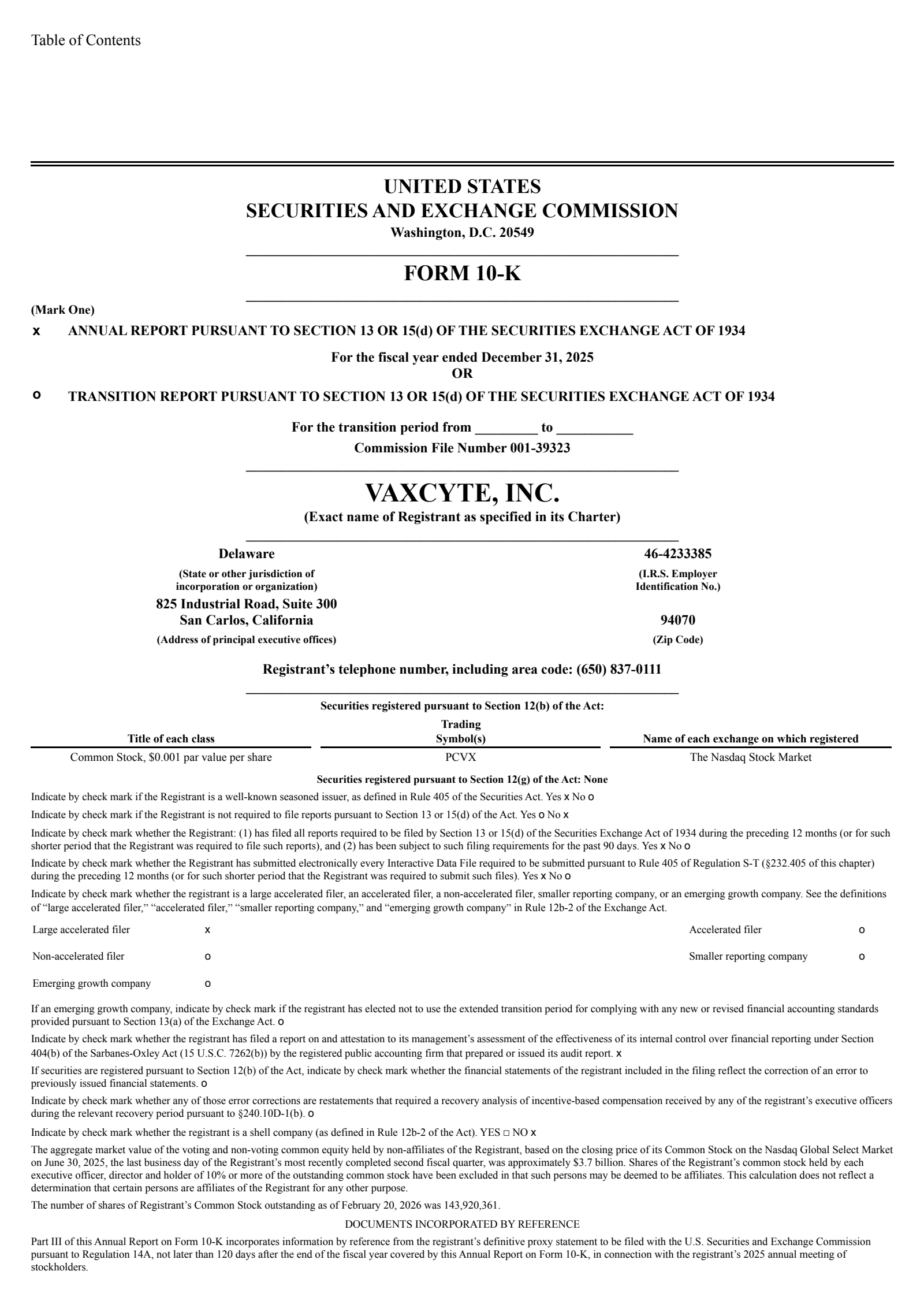 Vaxcyte's Q4 2025 Annual report