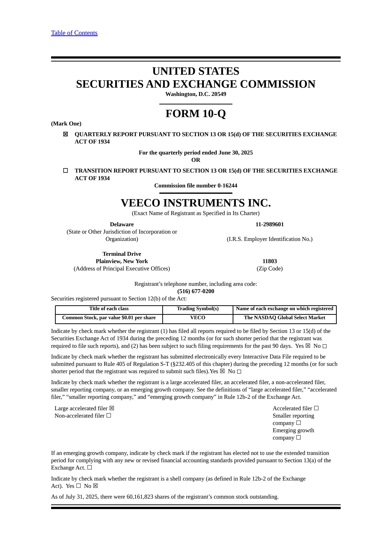 Veeco Instruments' Q2 2025 Quarterly report
