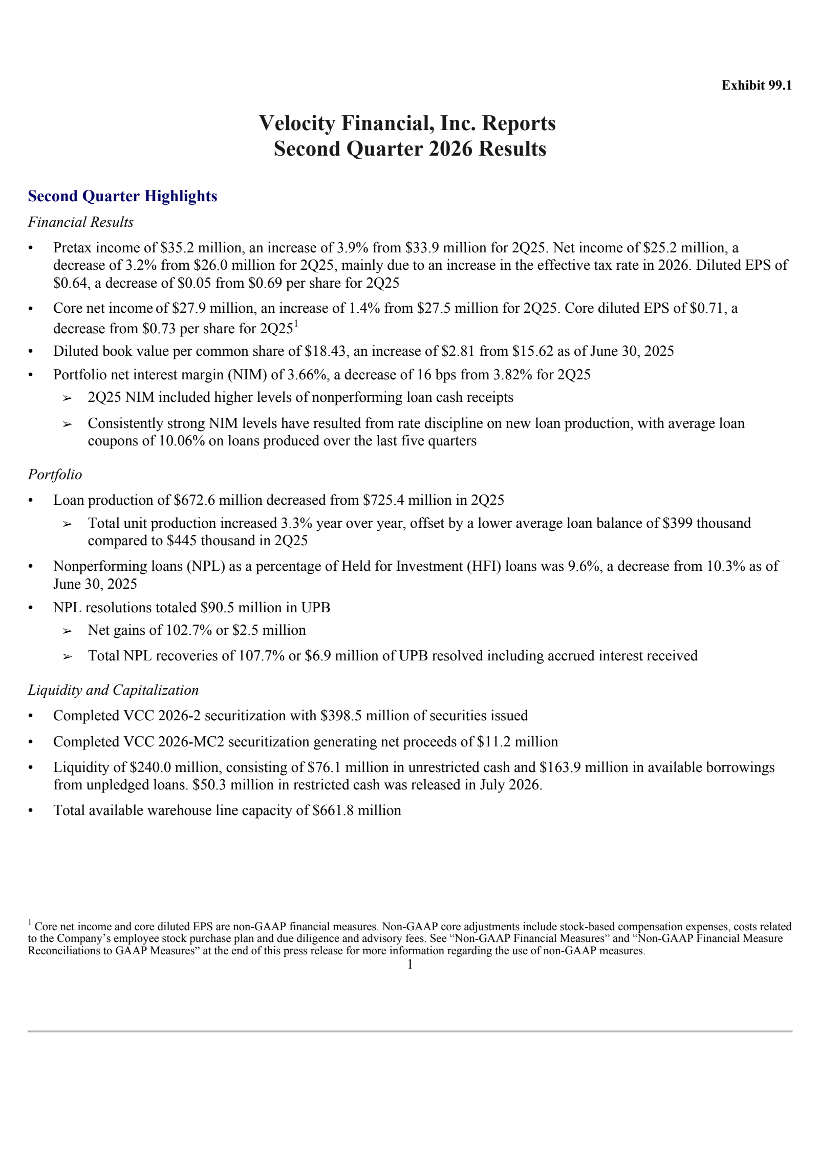 Velocity Financial's Q2 2026 Press Release