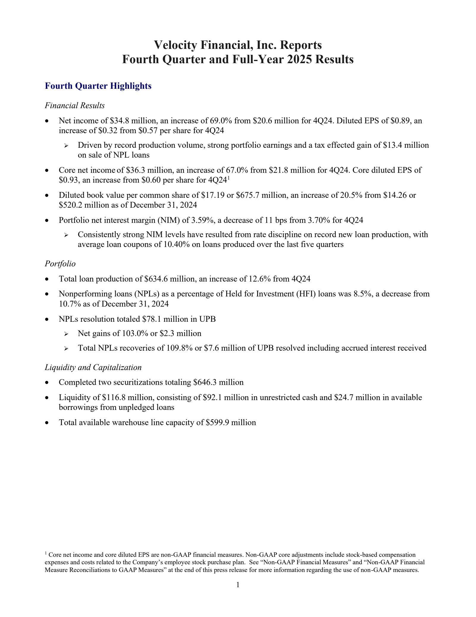 Velocity Financial's Q4 2025 Press Release