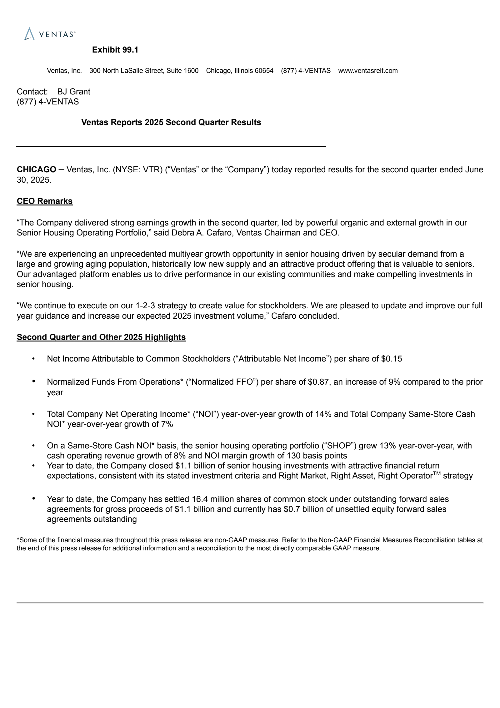 Ventas' Q2 2025 Press Release