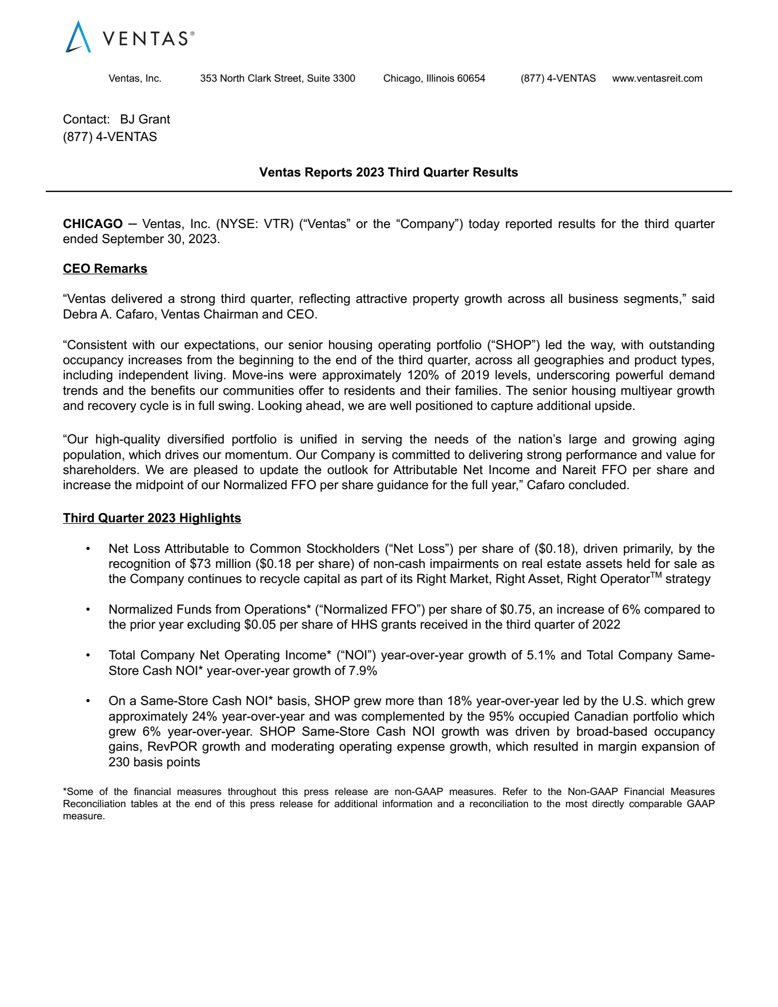 Ventas' Q3 2023 Press Release