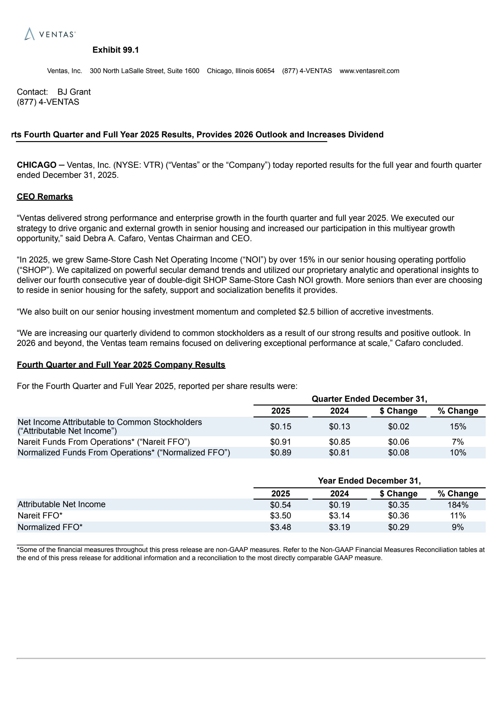 Ventas' Q4 2025 Press Release