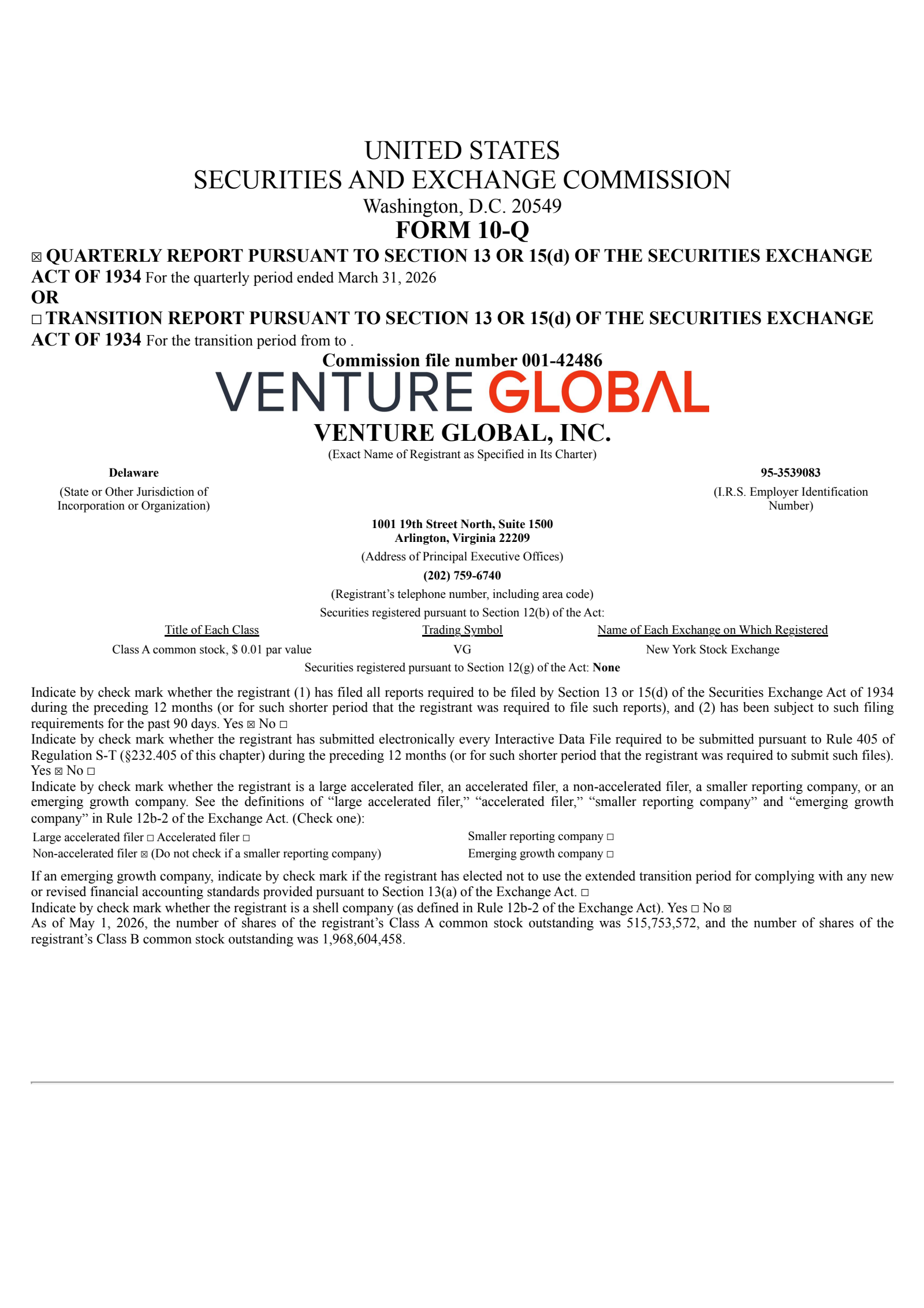 Venture Global's Q1 2026 Quarterly report