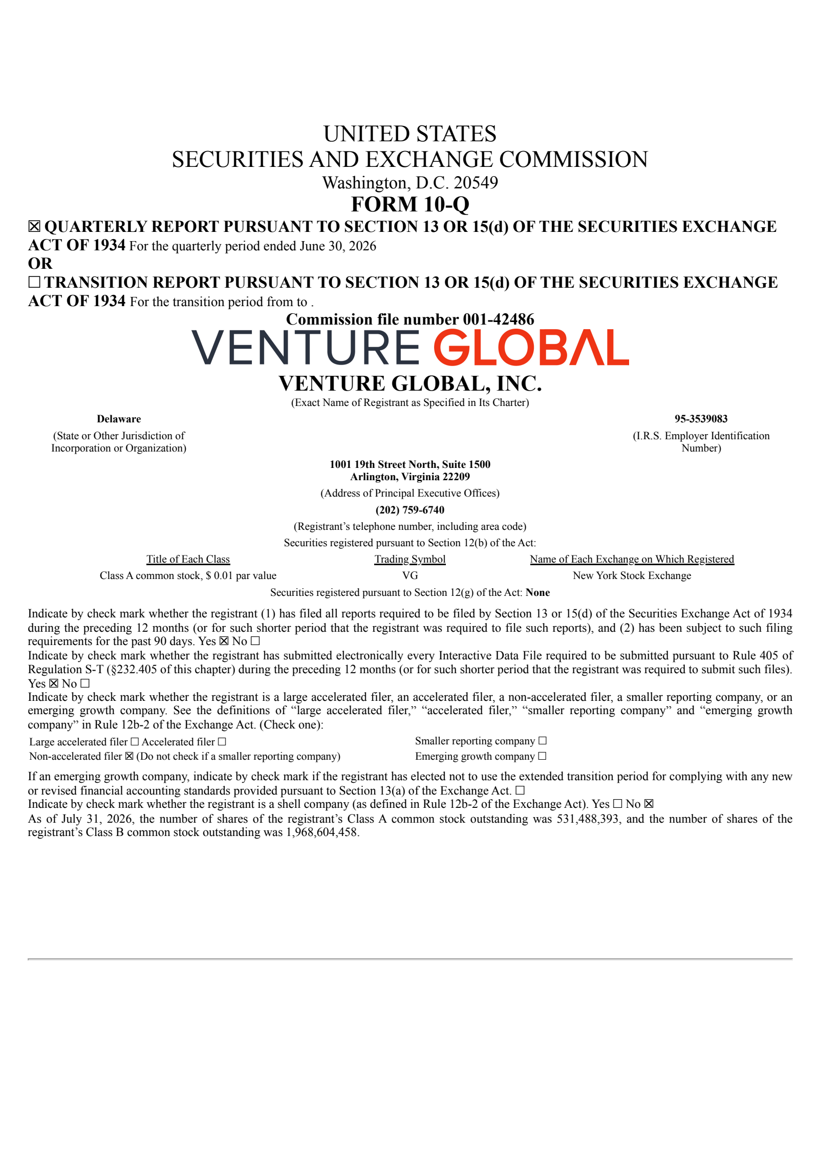 Venture Global's Q2 2026 Quarterly report