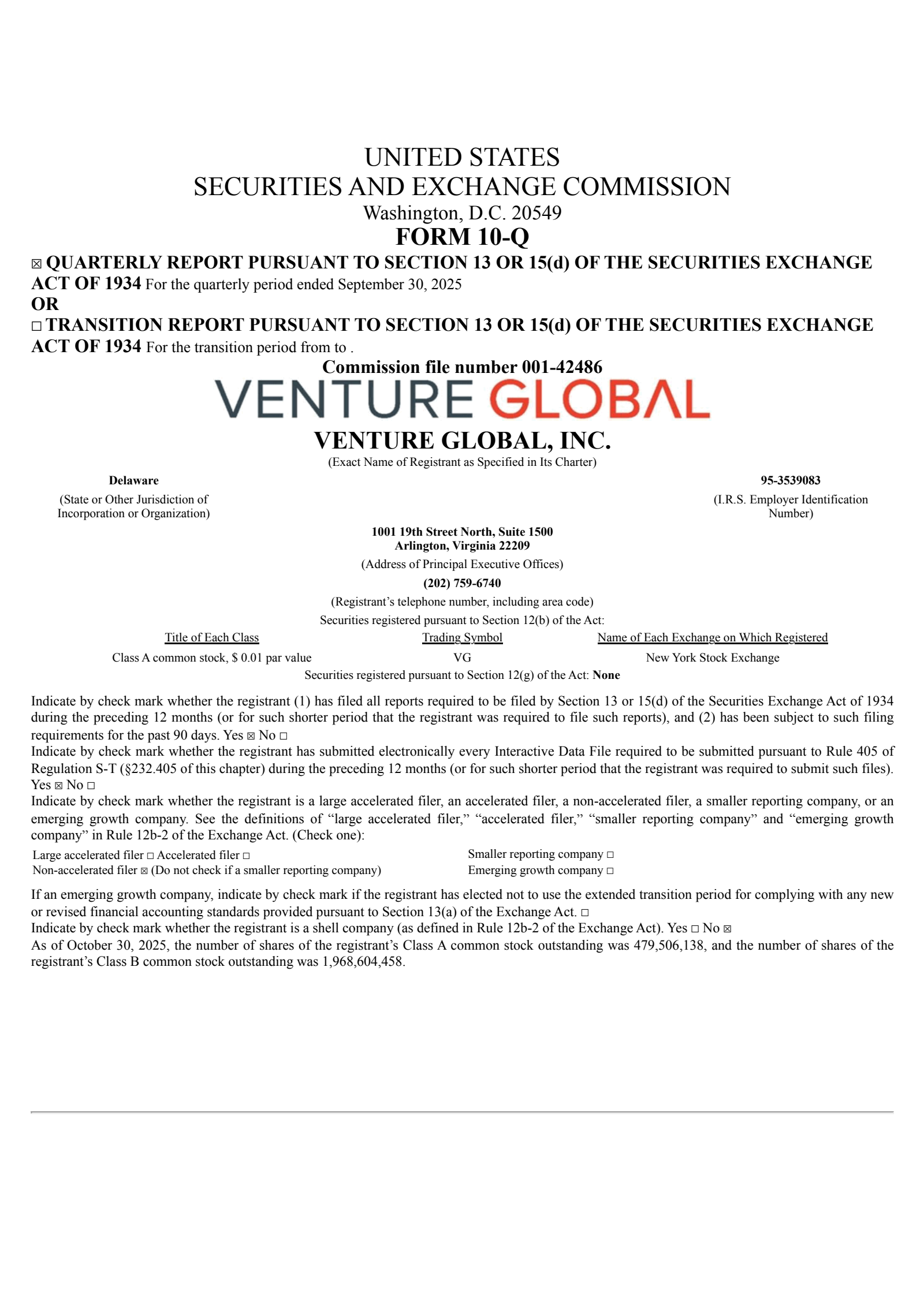 Venture Global's Q3 2025 Quarterly report