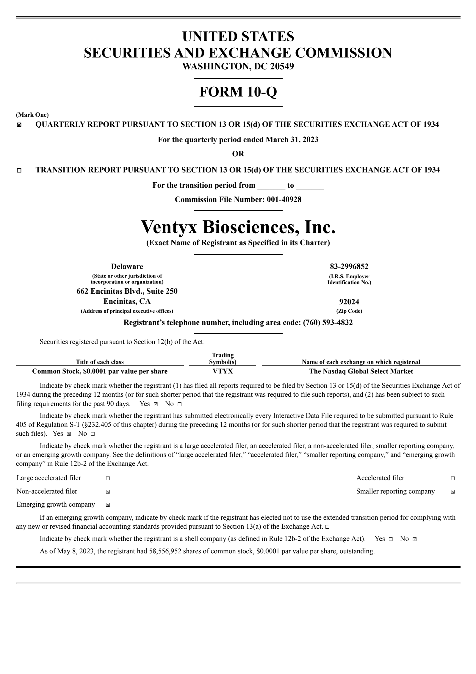 Ventyx Biosciences' Q1 2023 Quarterly report