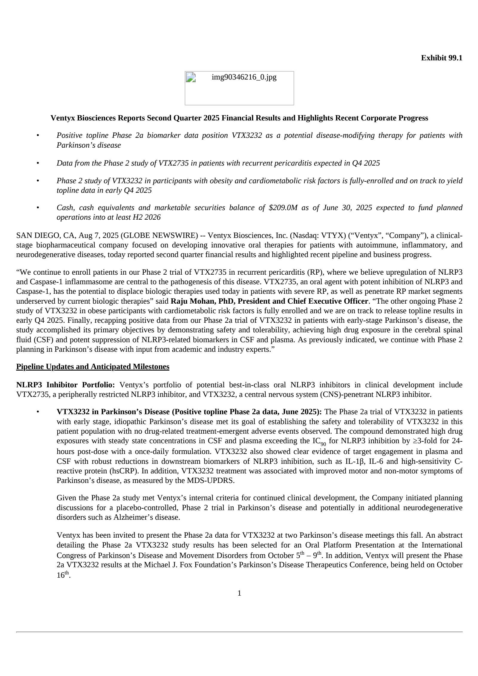 Ventyx Biosciences' Q2 2025 Press Release