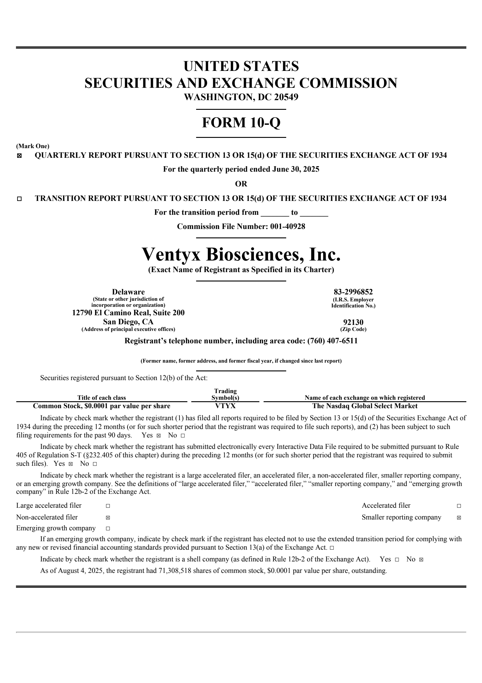 Ventyx Biosciences' Q2 2025 Quarterly report