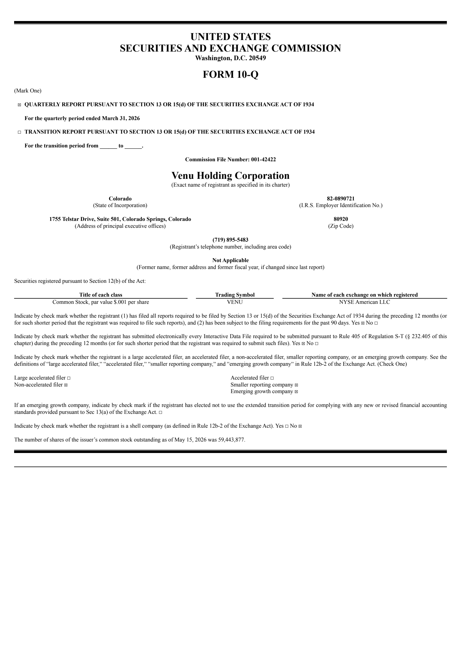 Venu's Q1 2026 Quarterly report