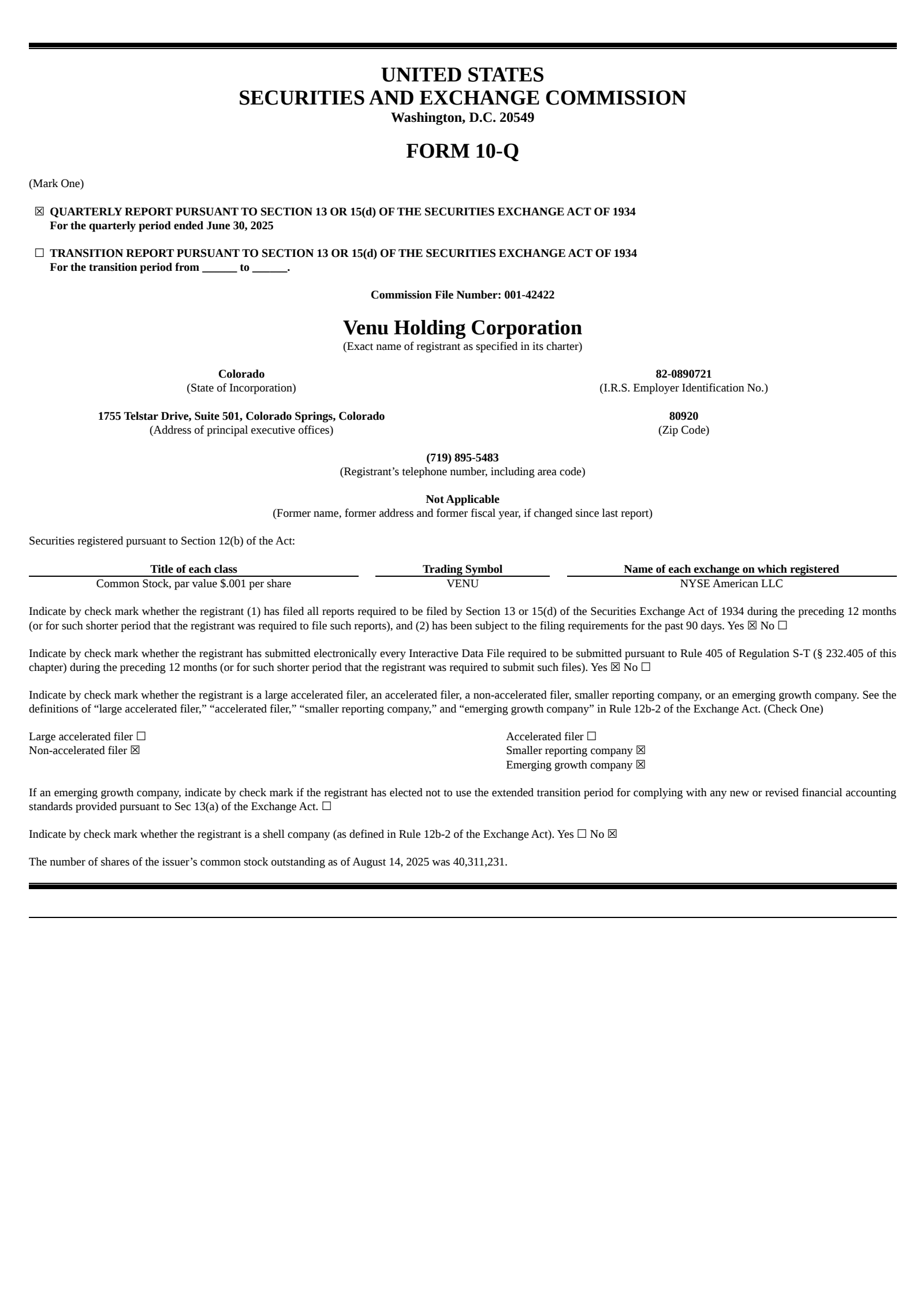 Venu's Q2 2025 Quarterly report