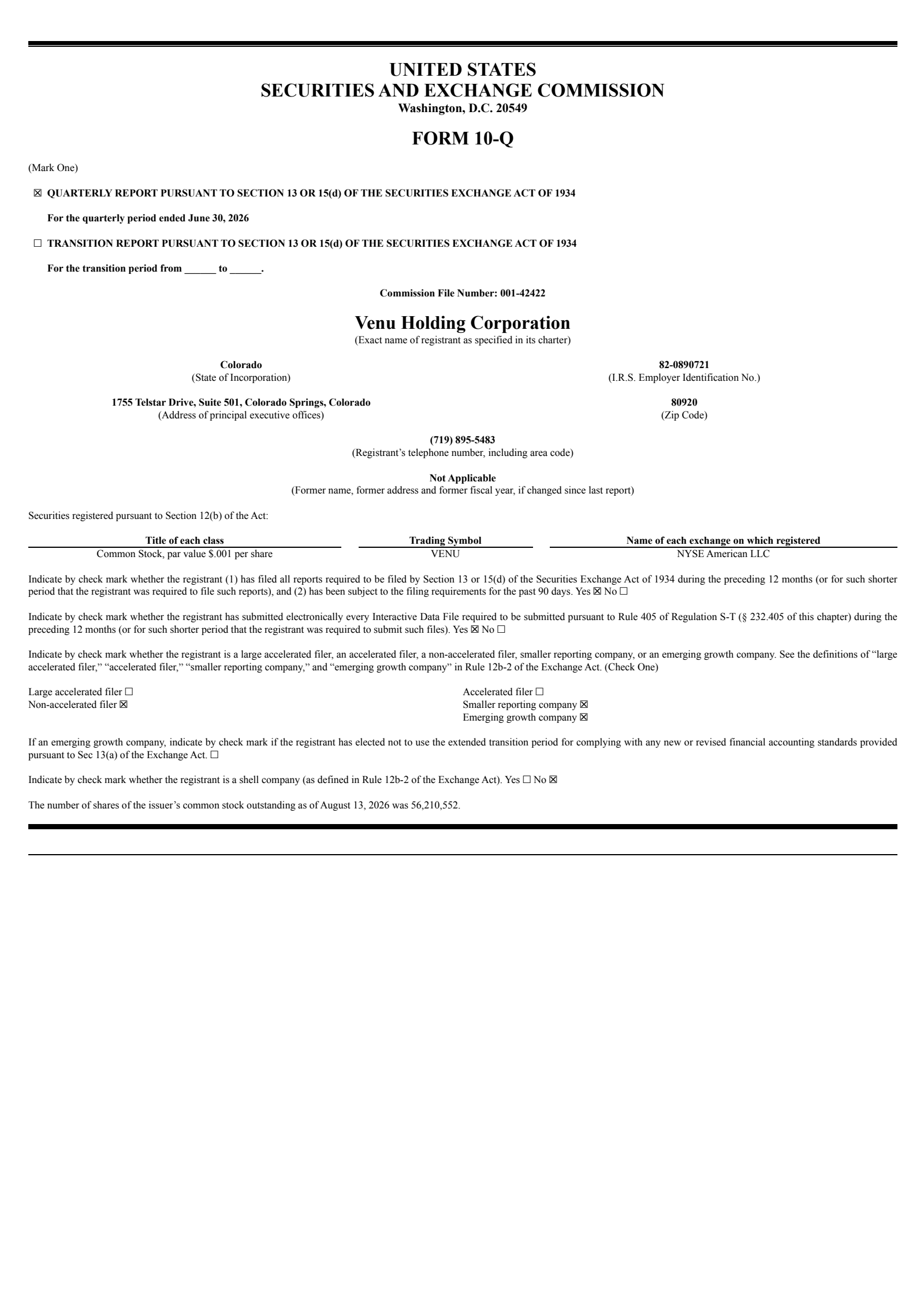 Venu's Q2 2026 Quarterly report