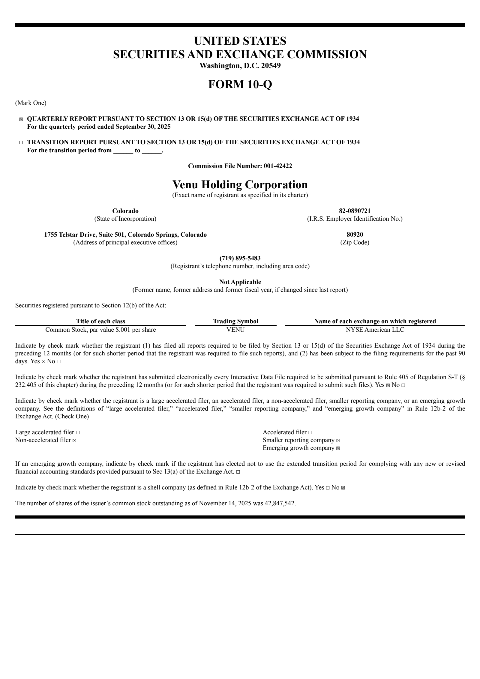 Venu's Q3 2025 Quarterly Report