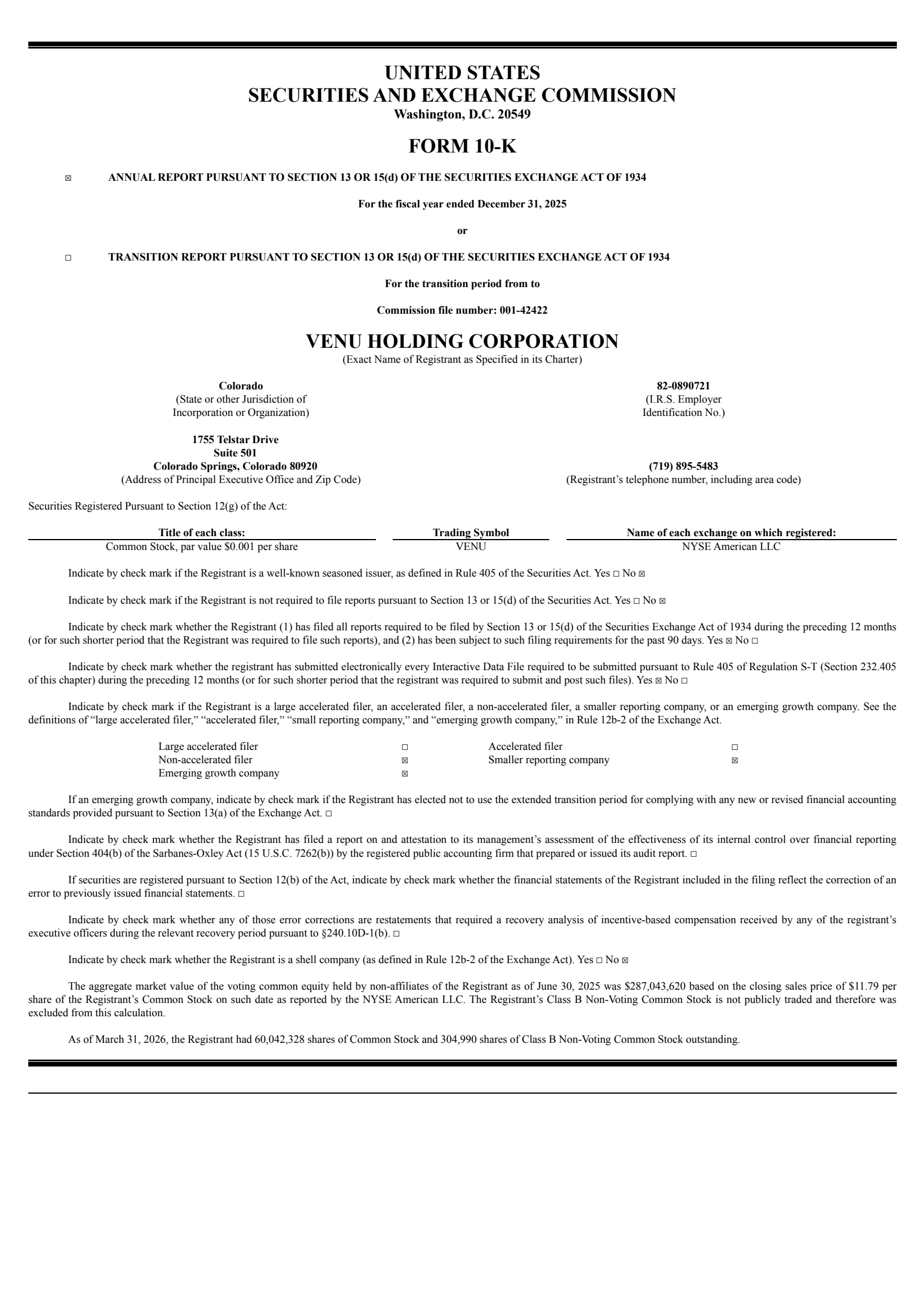 Venu's Q4 2025 Annual report