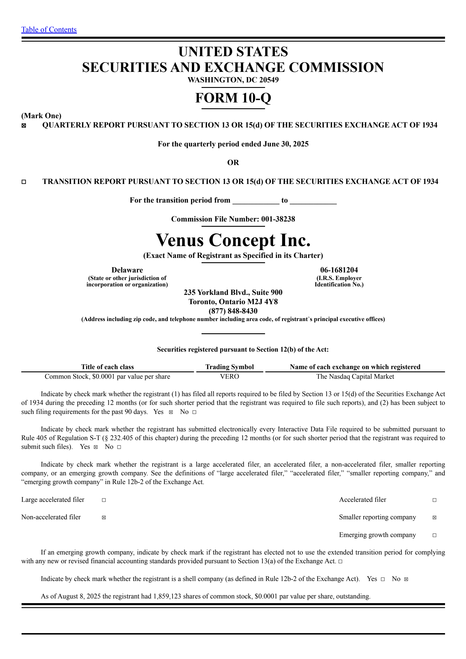 Venus Concept's Q2 2025 Quarterly report