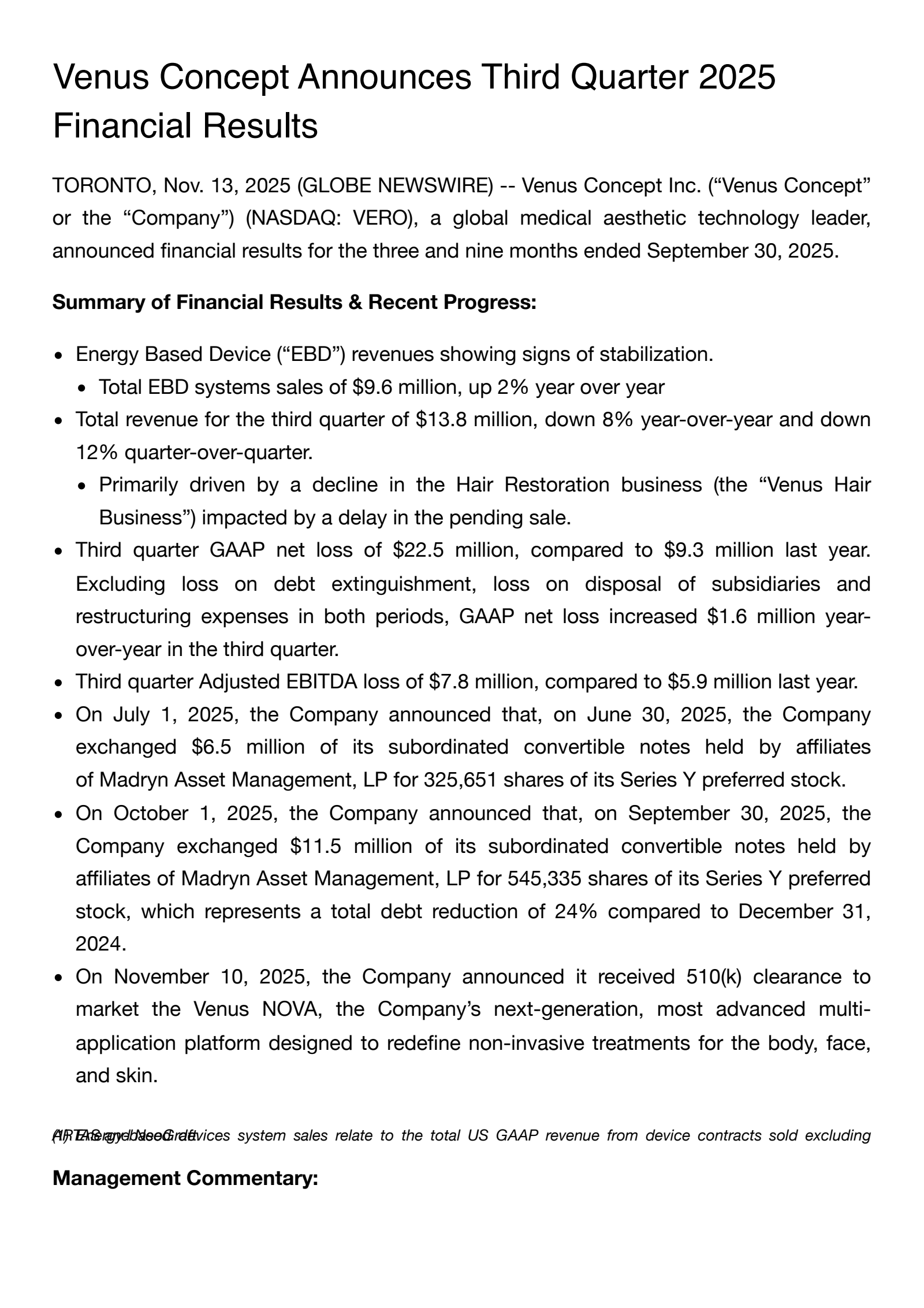 Venus Concept's Q3 2025 Earnings Release