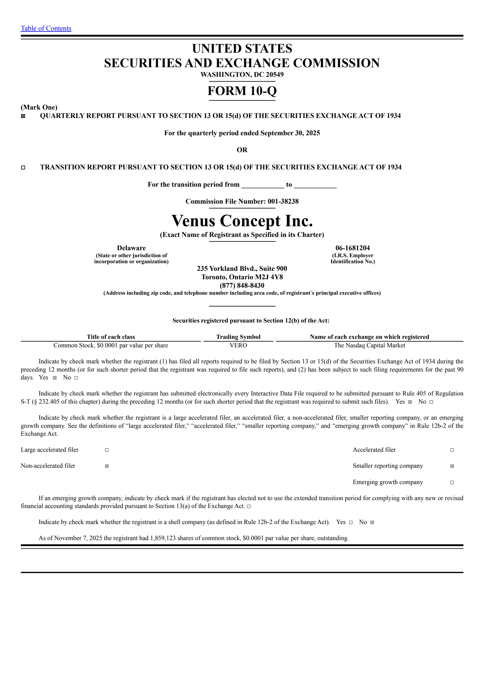 Venus Concept's Q3 2025 Quarterly Report