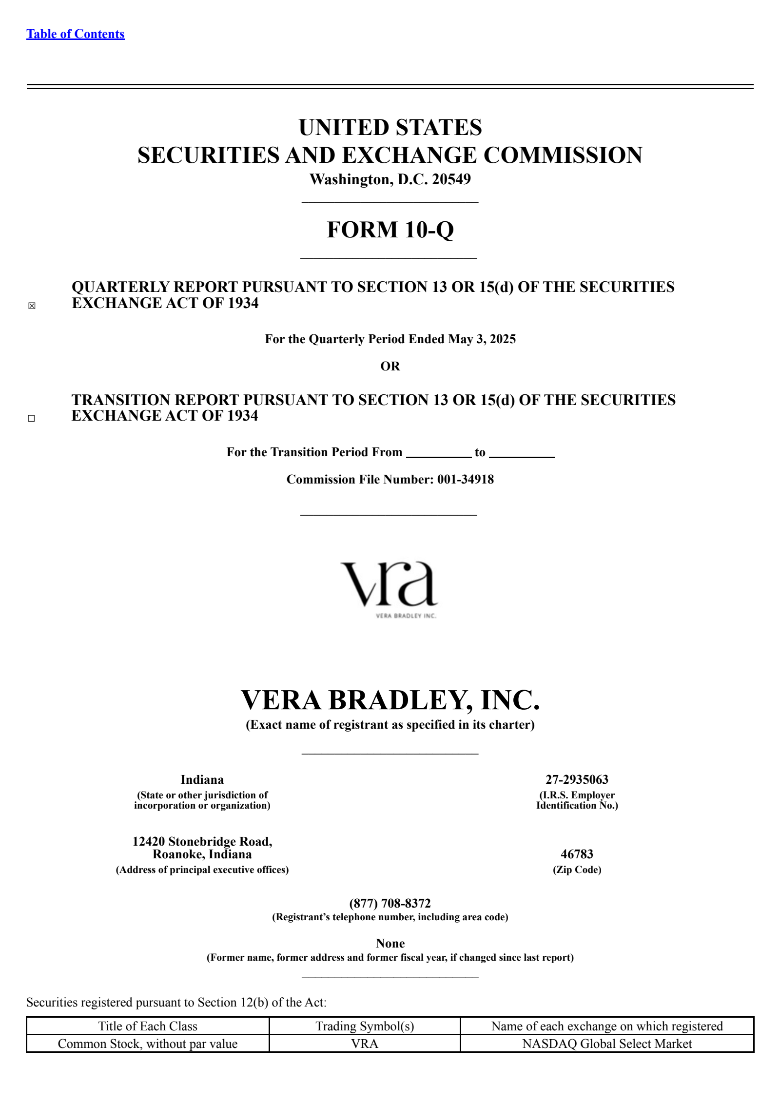 Vera Bradley's Q1 2026 Quarterly report