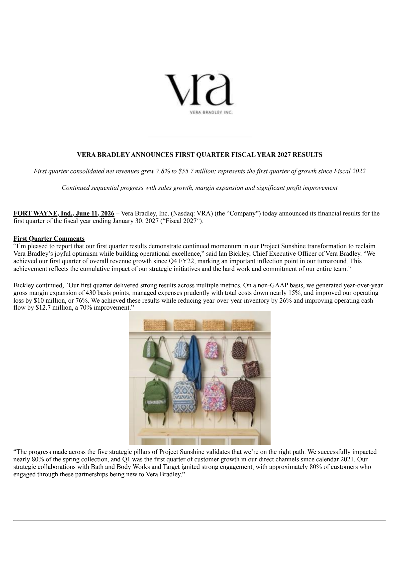 Vera Bradley's Q1 2027 Press Release